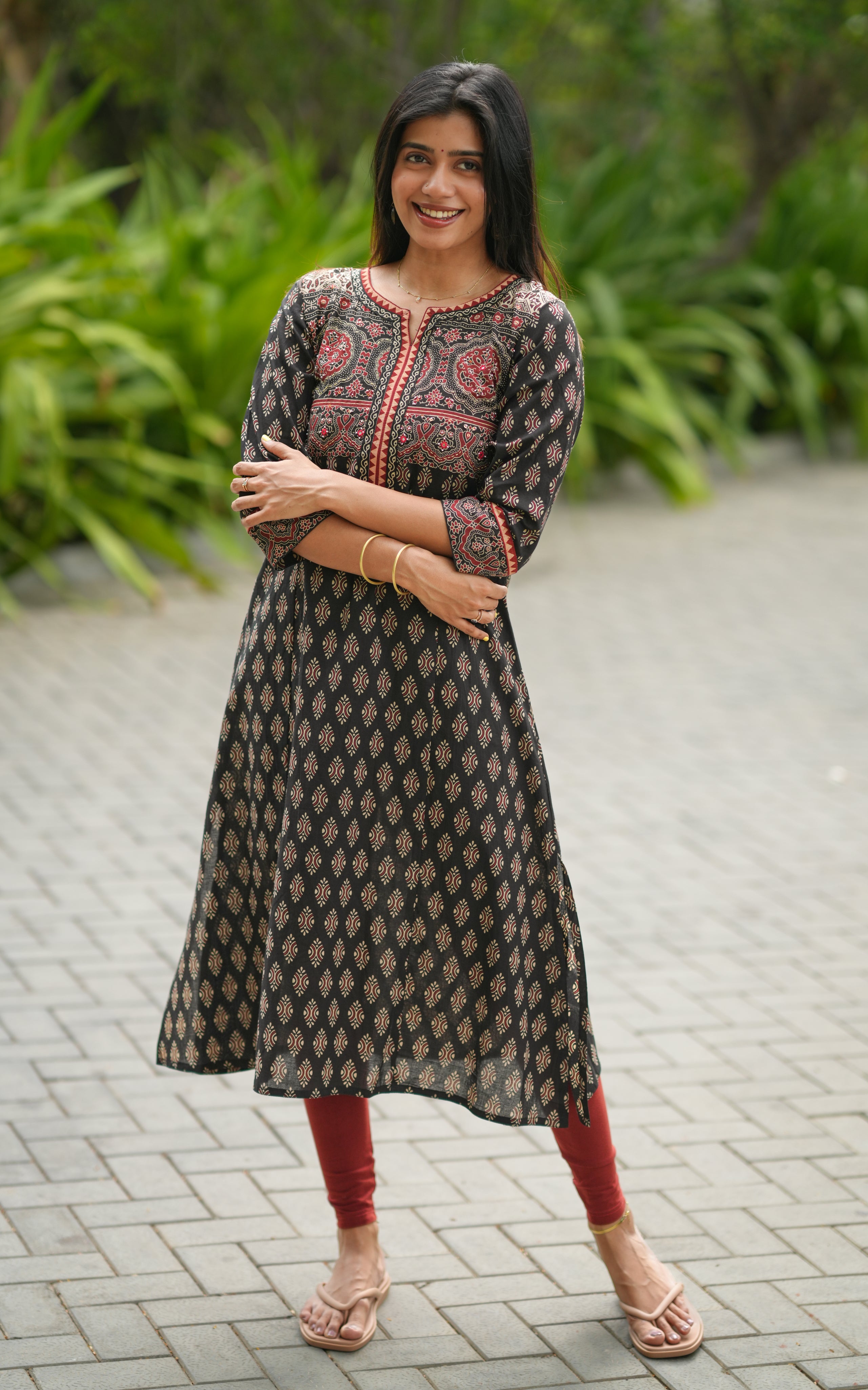 Black casual wear printed kurti for women