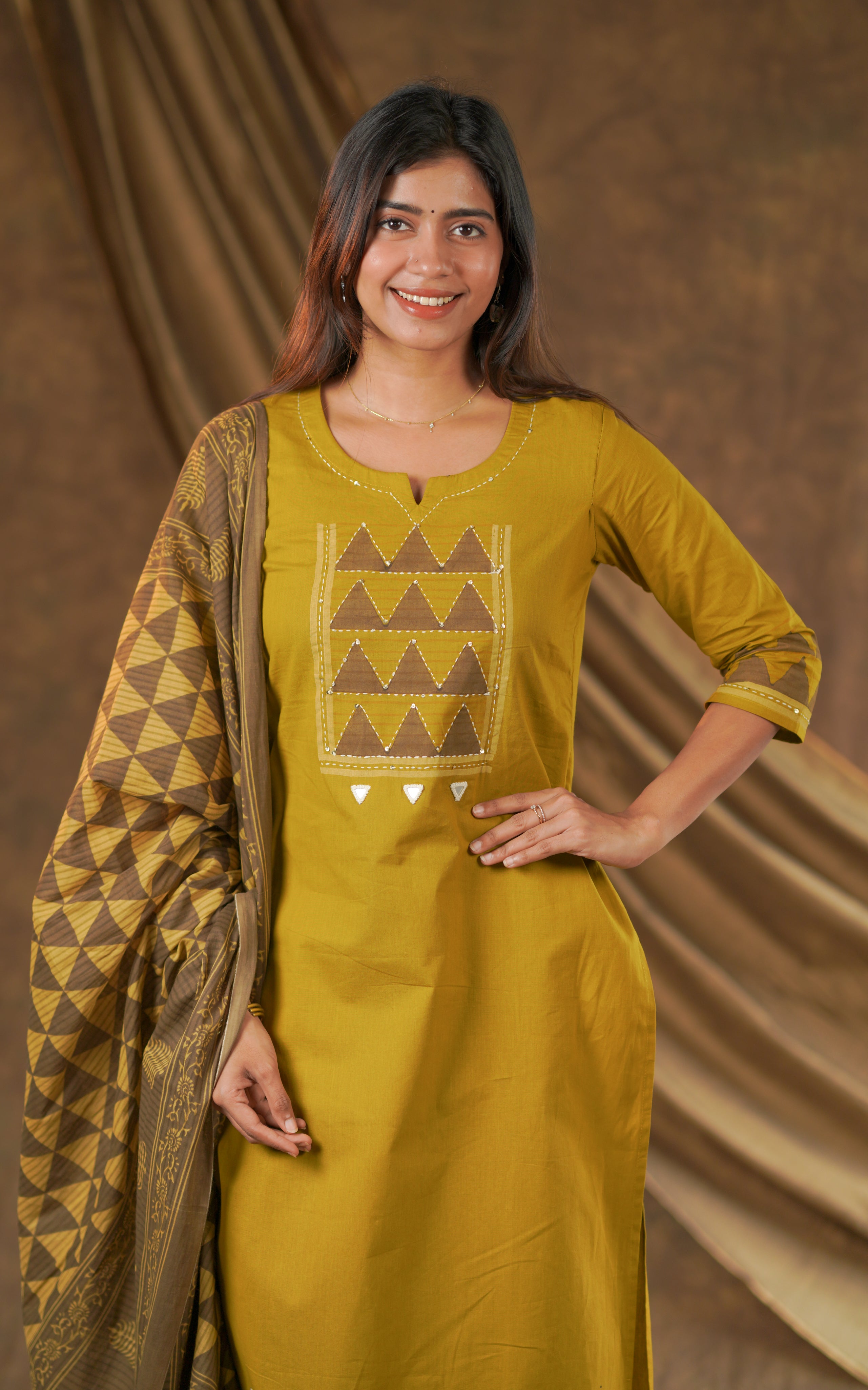 Mustard straight cut kurti sets