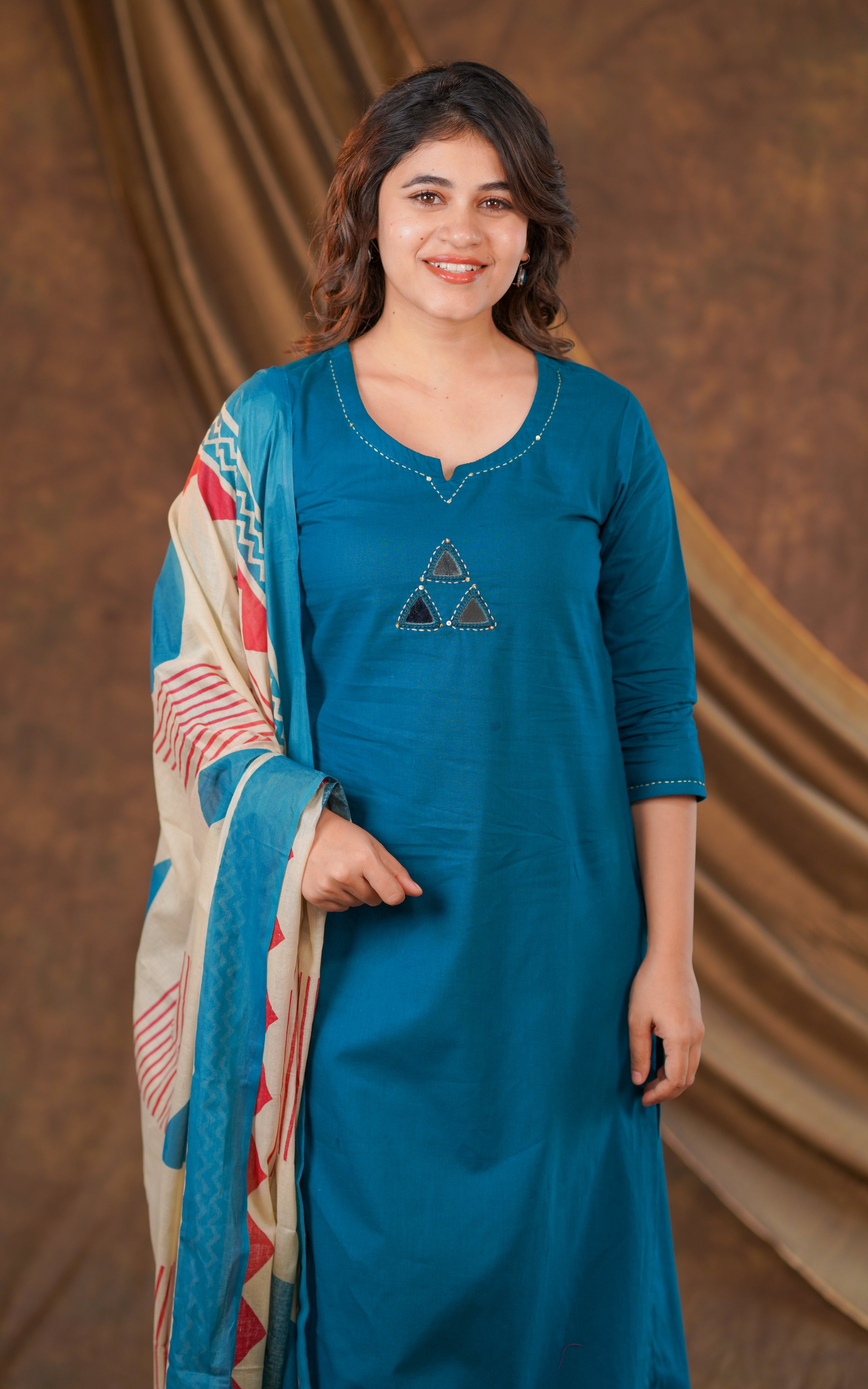 Teal blue straight cut kurti