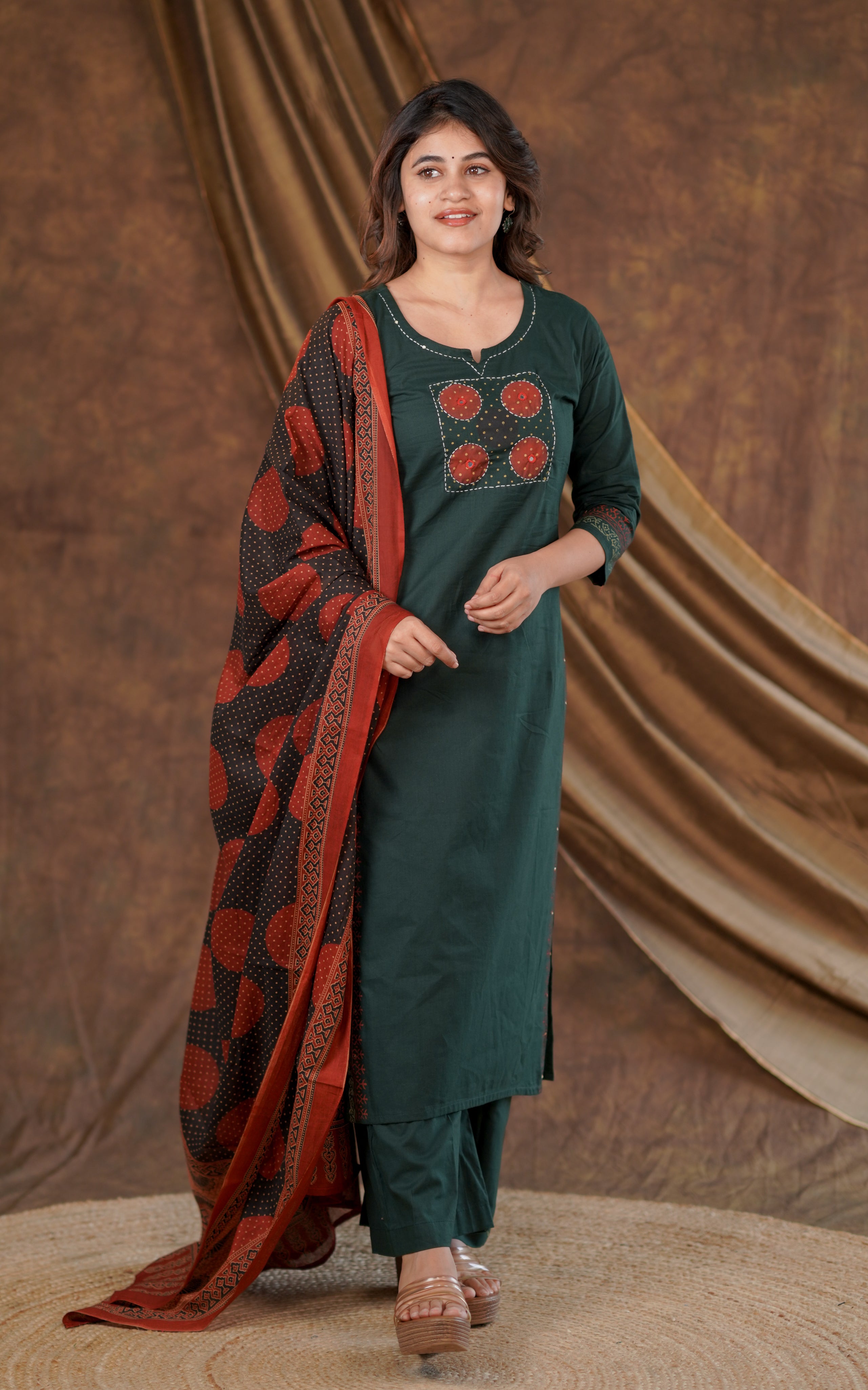 Handblock straight cut kurti sets 