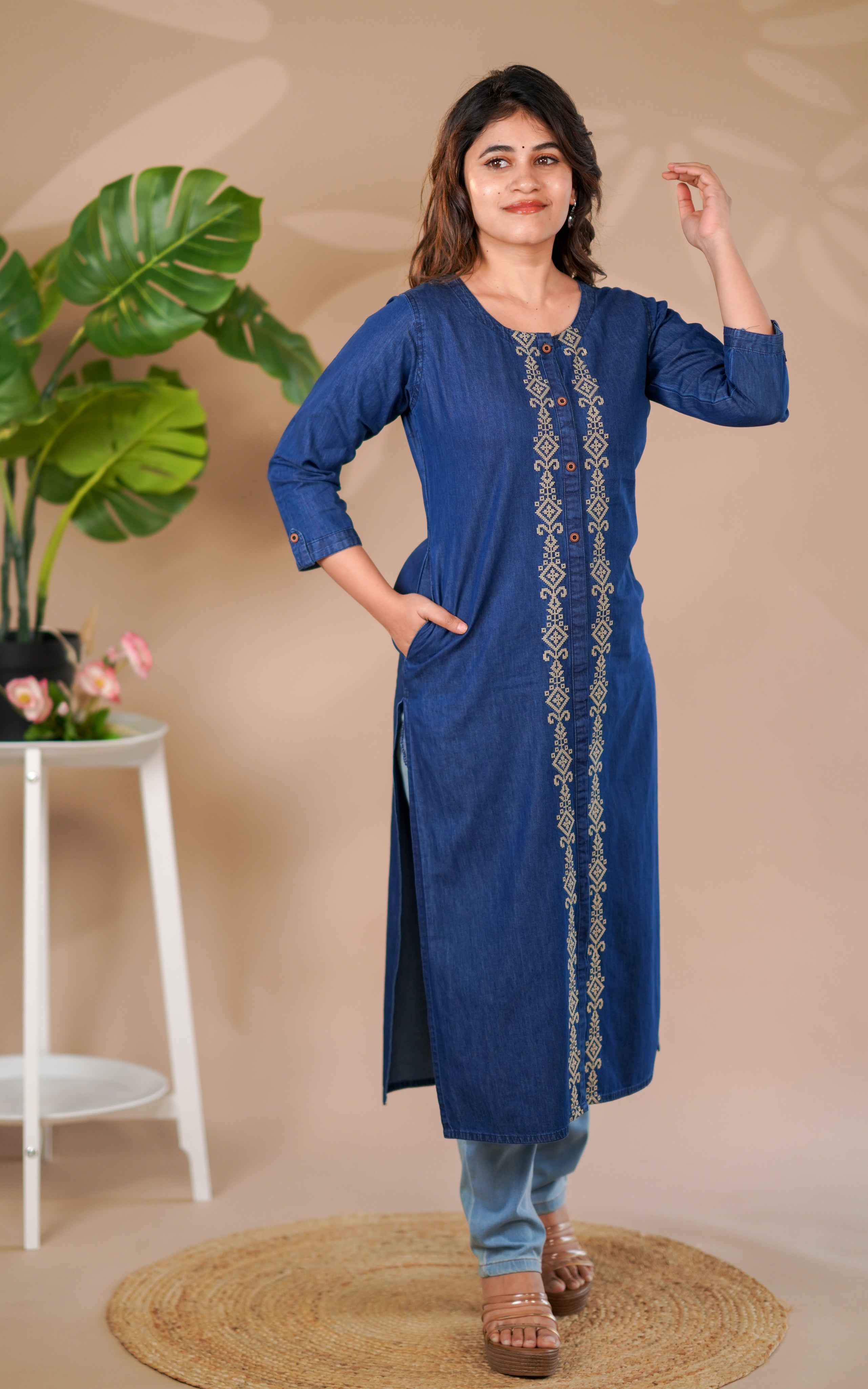 Denim pocketed kurti