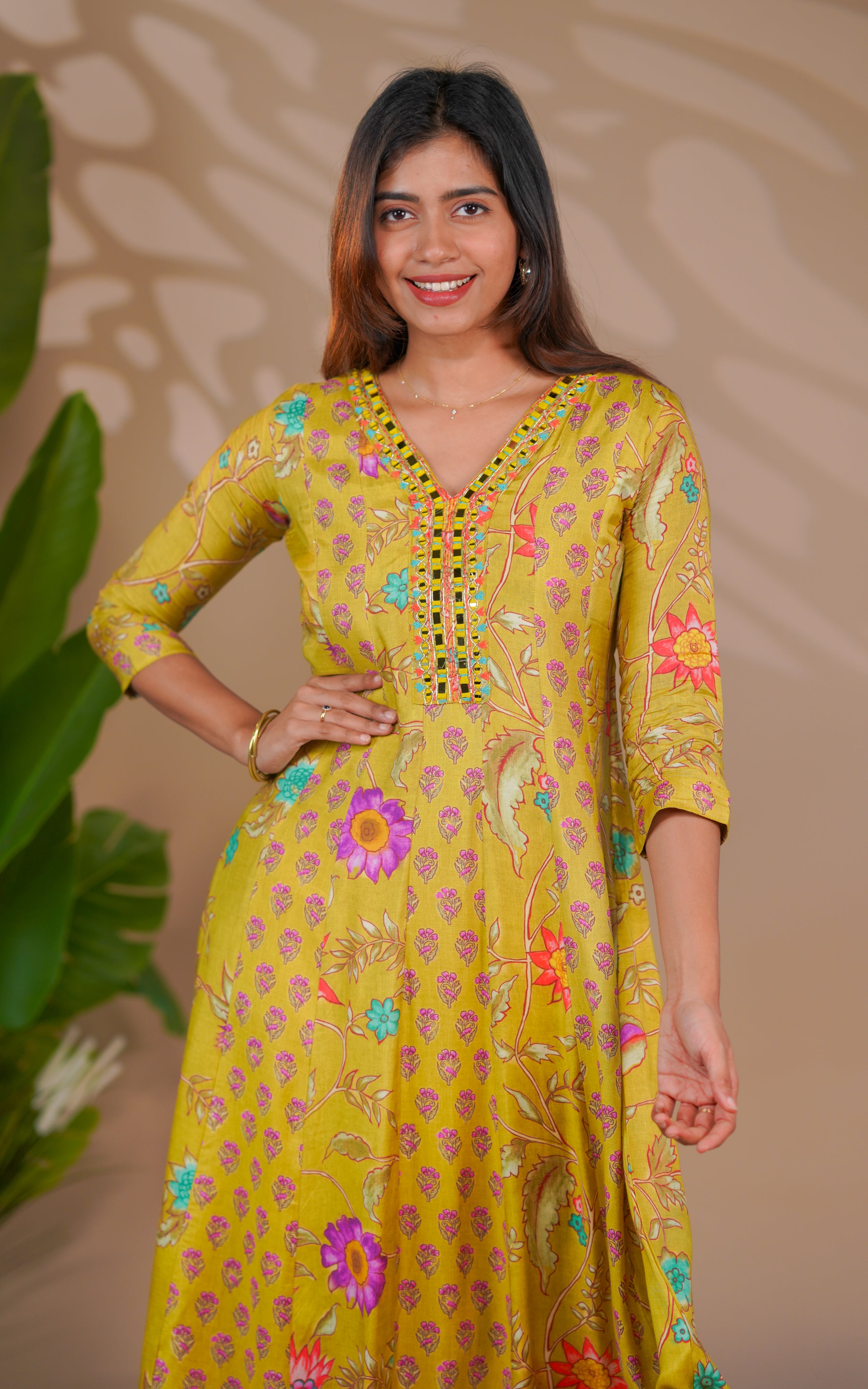 Instore – Lemon Green Madhuksara Kurti for Women – Soft Silk – Festive Ethnic Wear