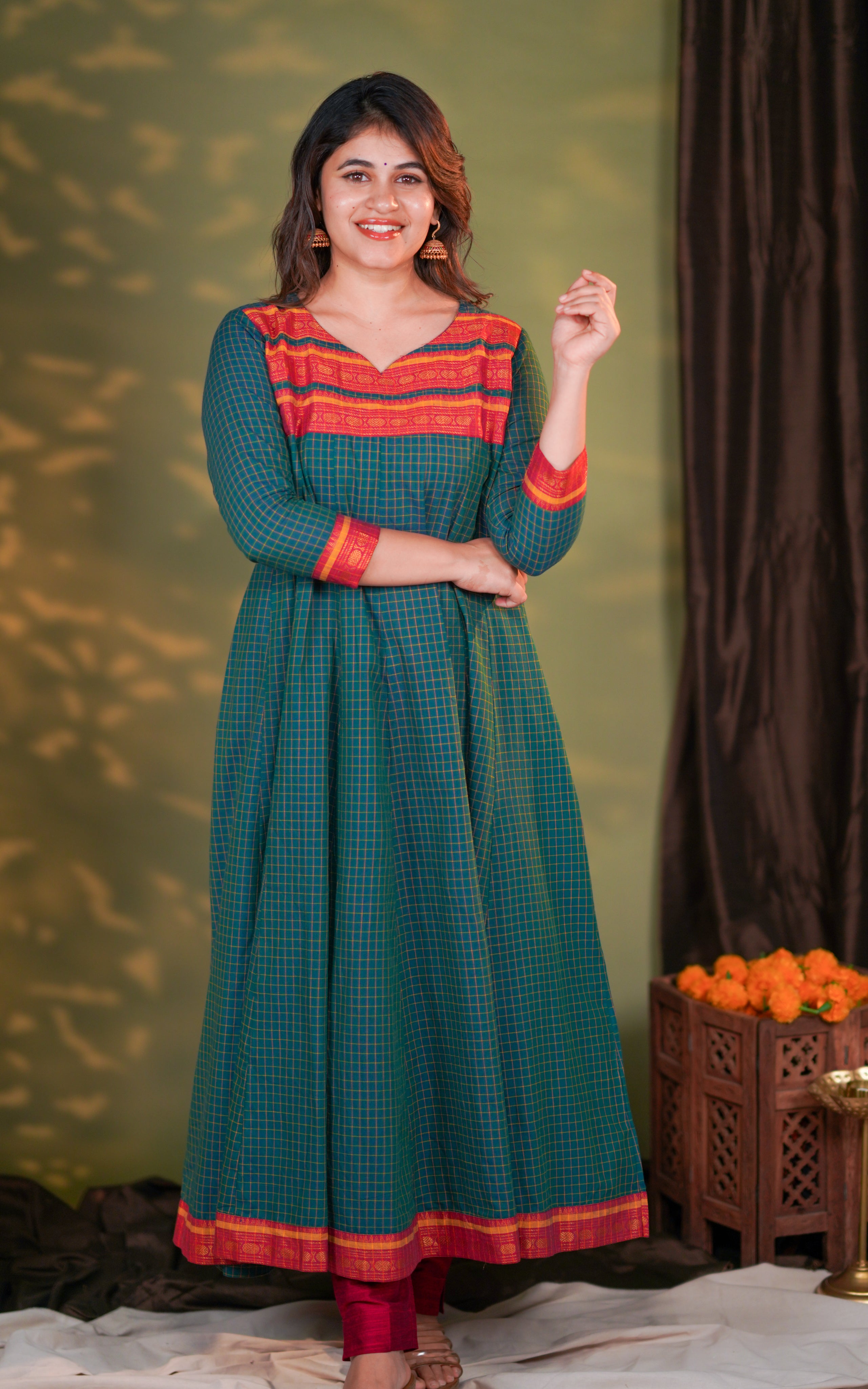Checked anarkali for women