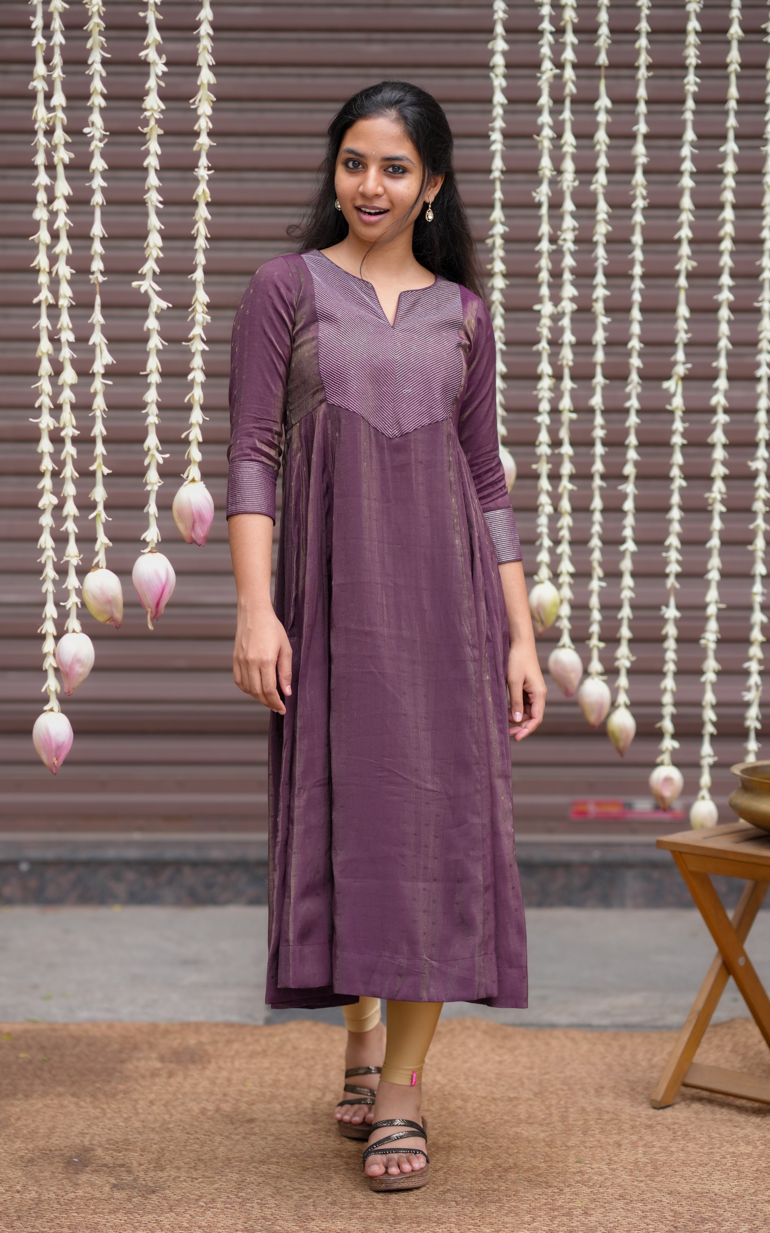 Instore - Plum Silk Cotton Full Flared Anarkali Kurti, Festive Ethnic Wear