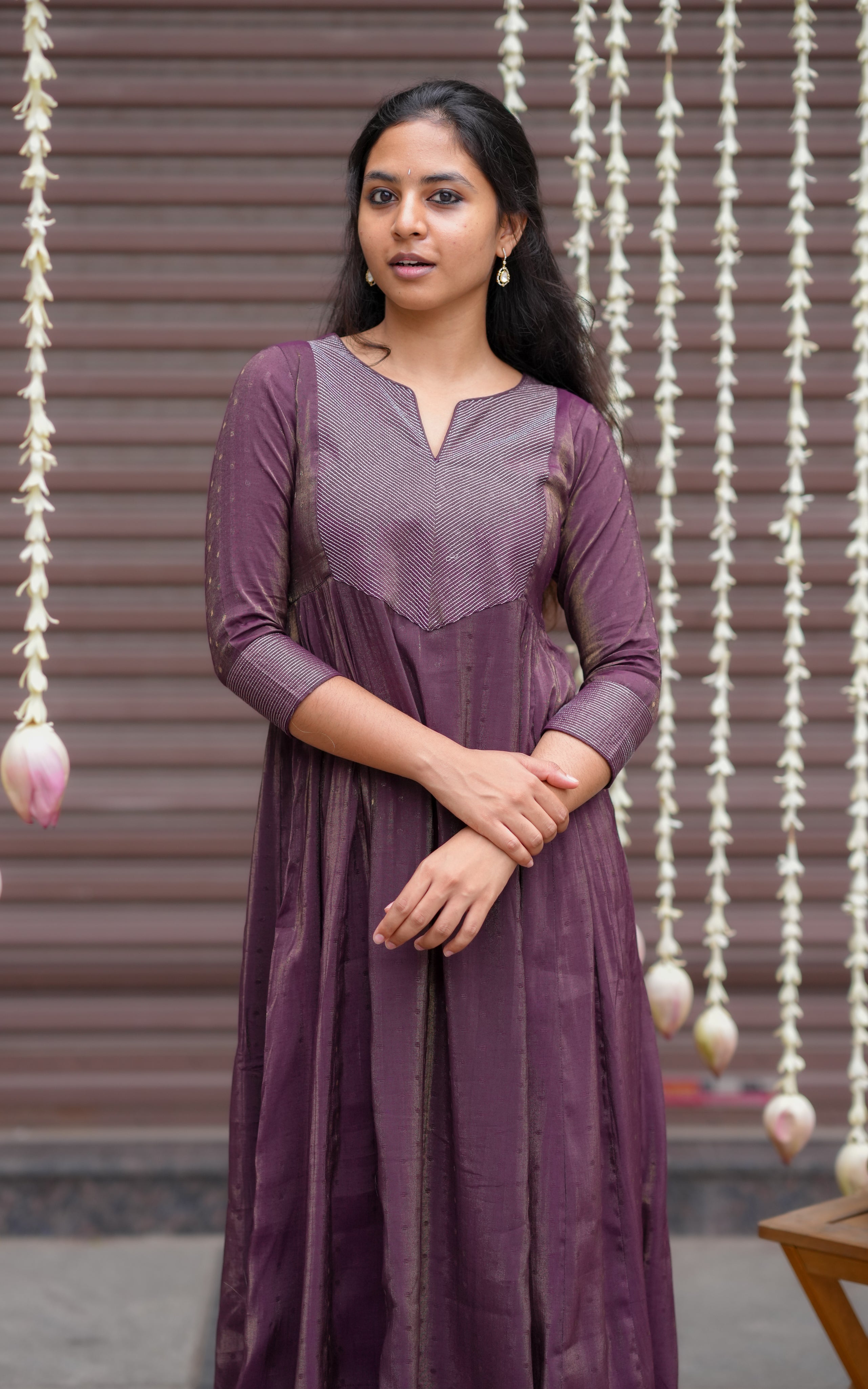 Instore - Plum Silk Cotton Full Flared Anarkali Kurti, Festive Ethnic Wear