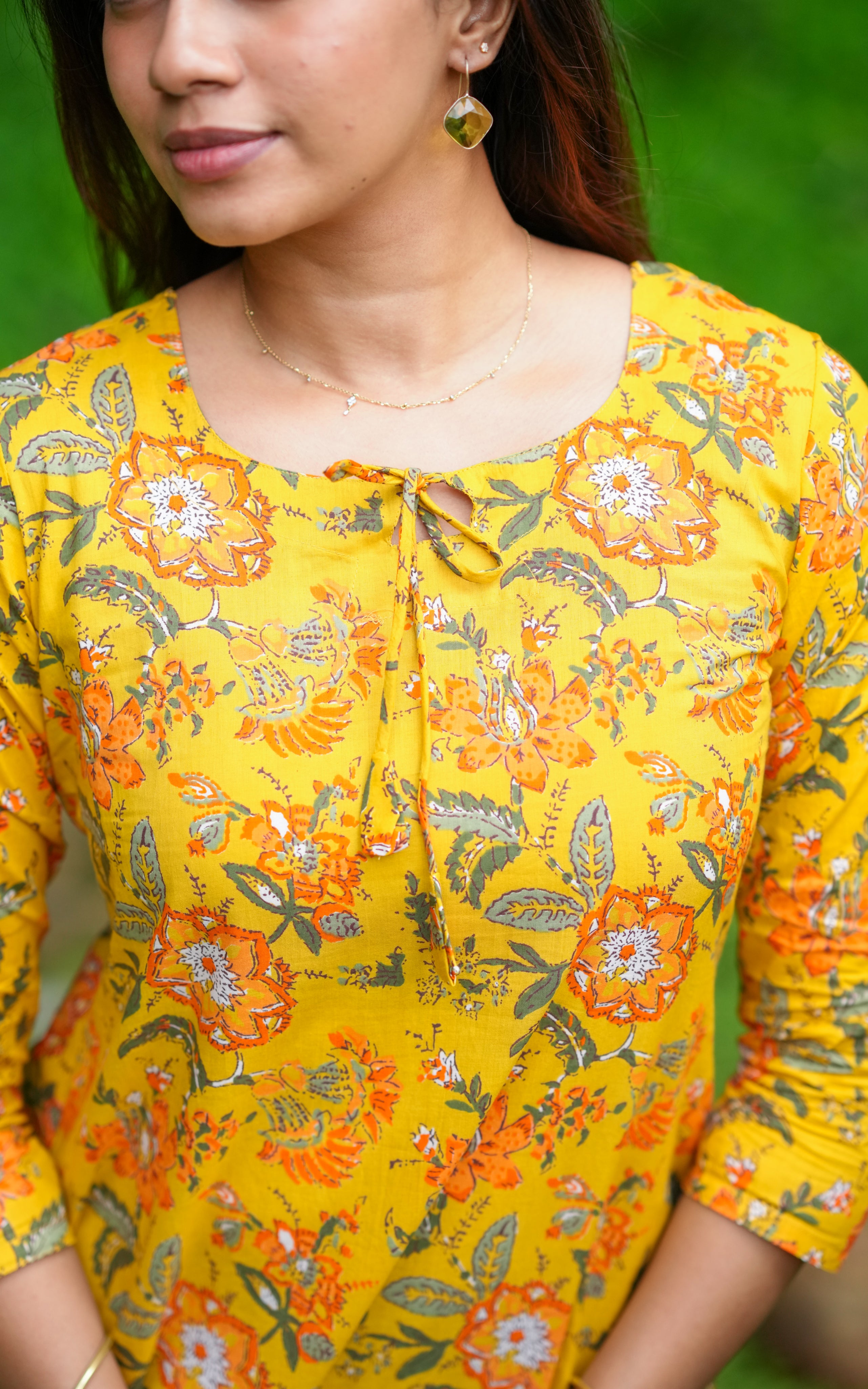 Instore – Vahini Yellow Cotton Handblock Printed Straight Cut Kurti with Side Slit and Cotton Dupatta – Women's Ethnic Wear