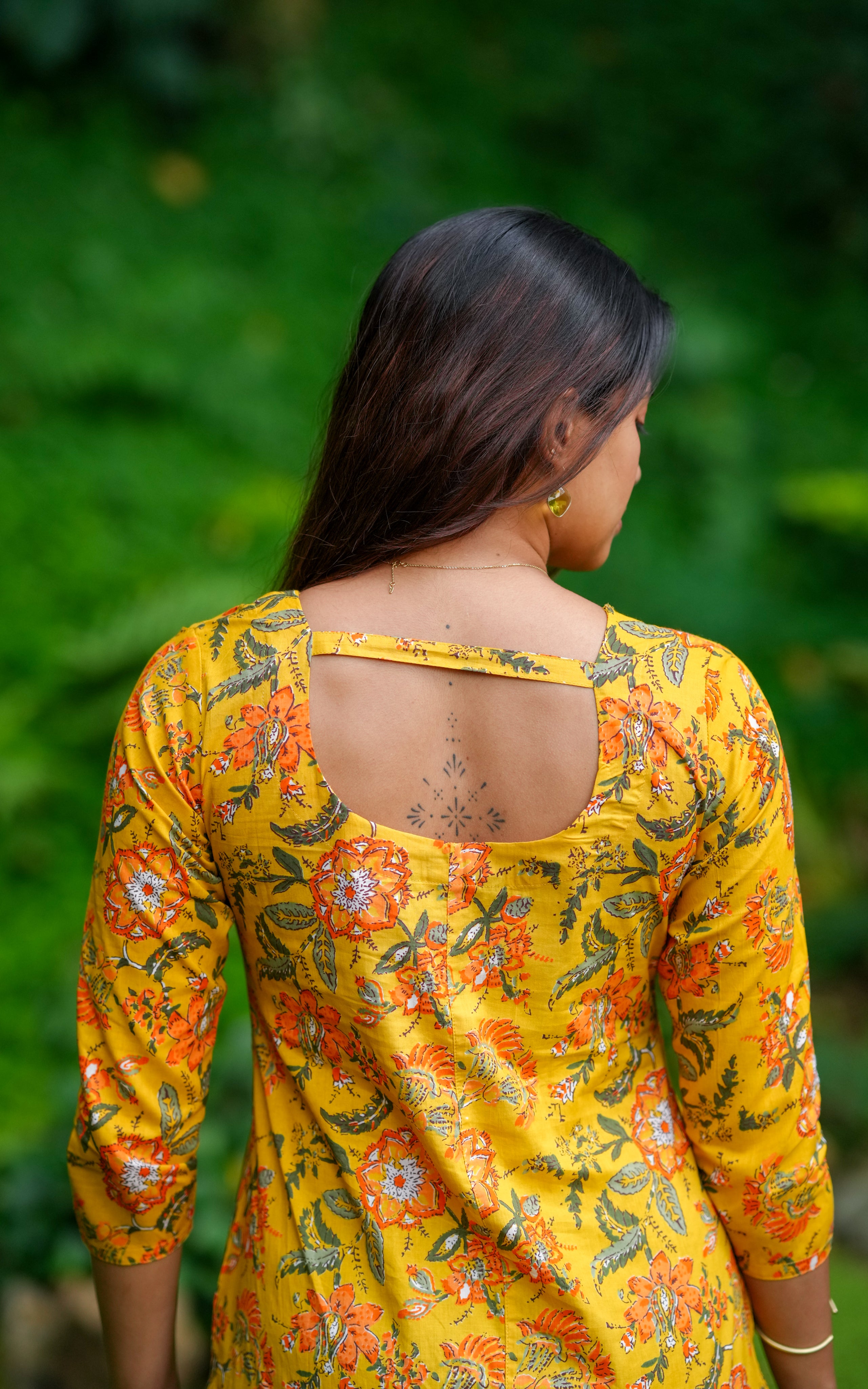 Instore – Vahini Yellow Cotton Handblock Printed Straight Cut Kurti with Side Slit and Cotton Dupatta – Women's Ethnic Wear