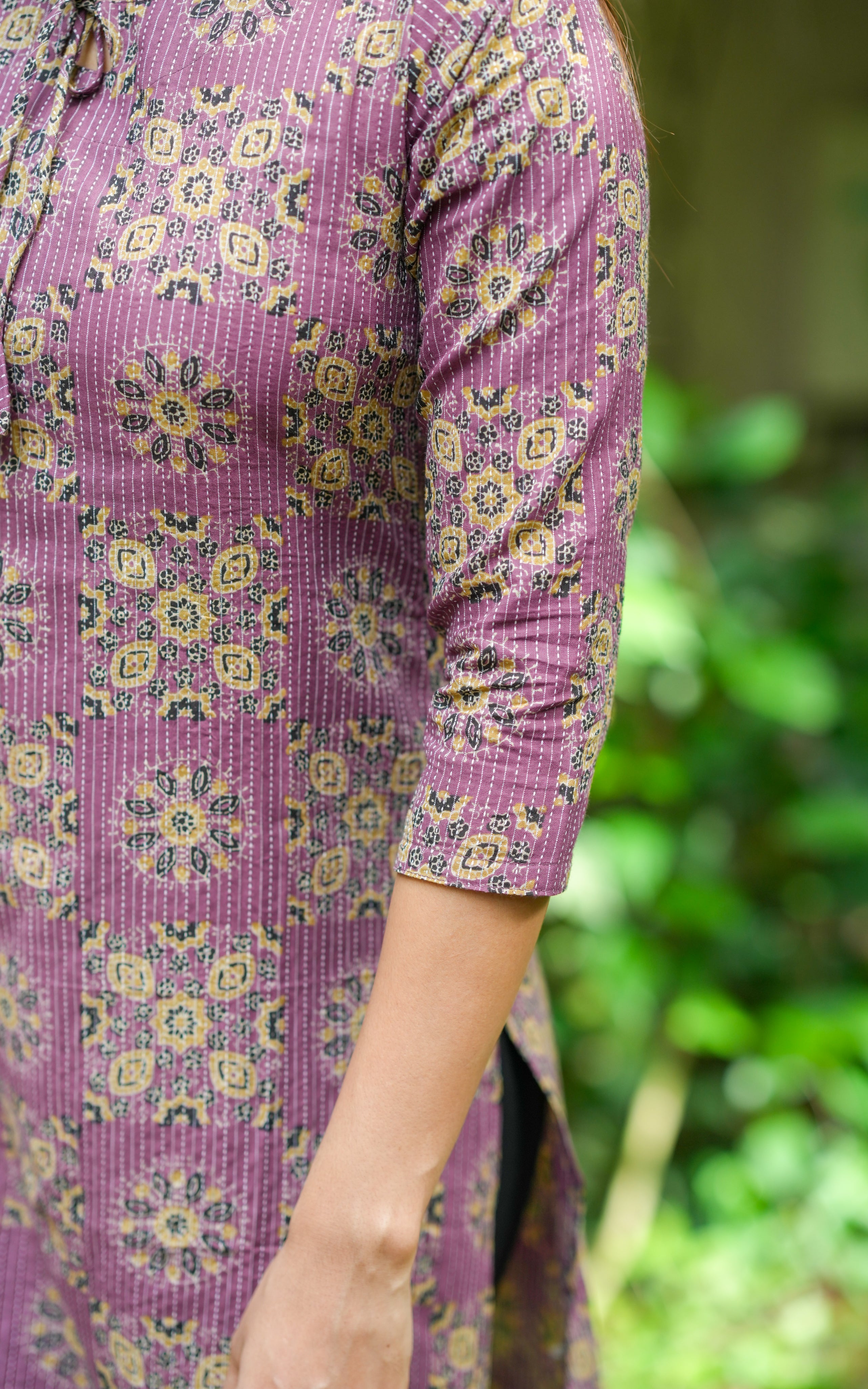  Instore – Varthini Plum Cotton Handblock Printed Straight Cut Kurti with Side Slit – Women's Ethnic Wear