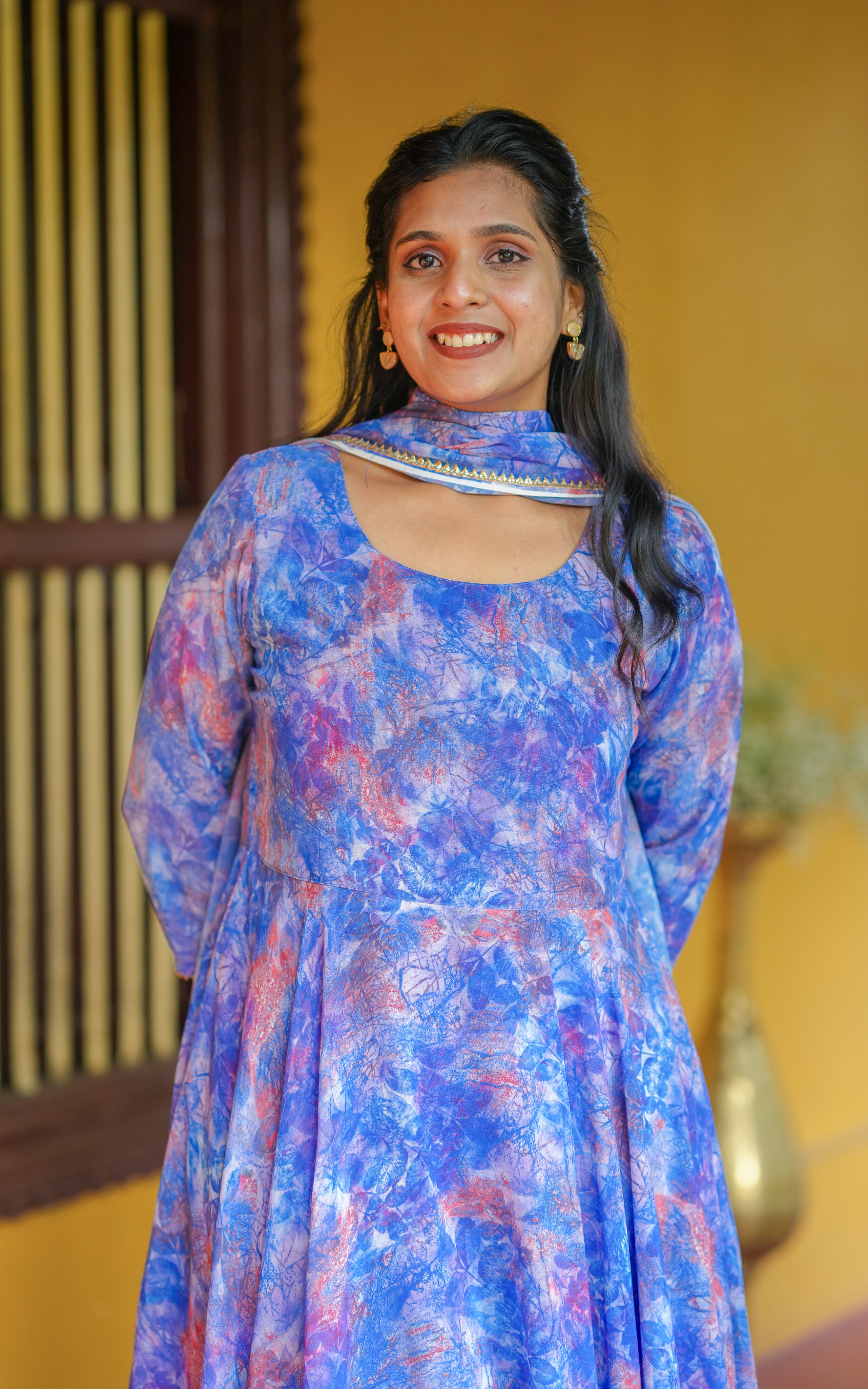 Instore - Blue Color Georgette Full Flared Anarkali with Dupatta with Butter Crepe Lining