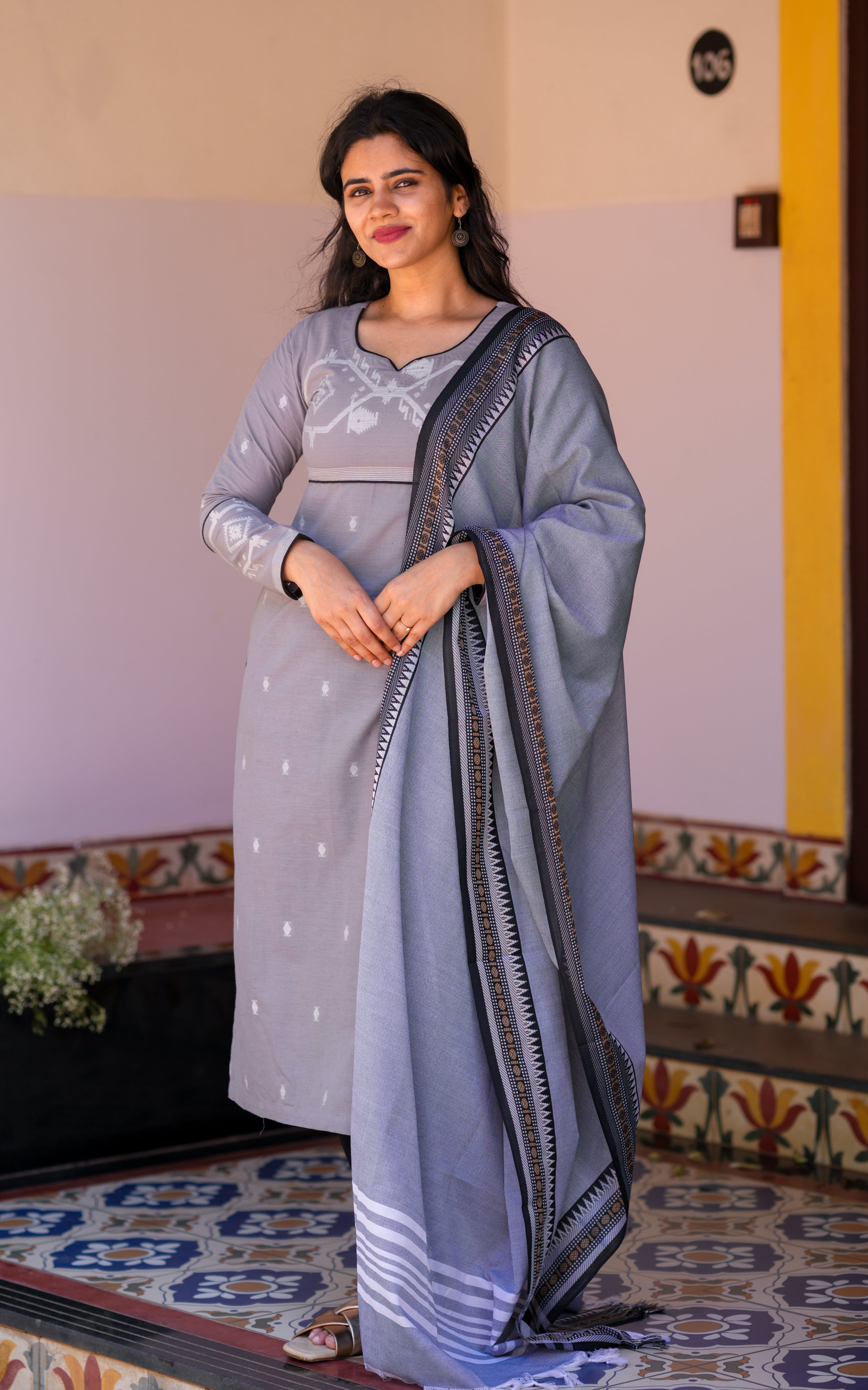  Straight Cut Kurti with Side Slit And Handloom Dupatta 