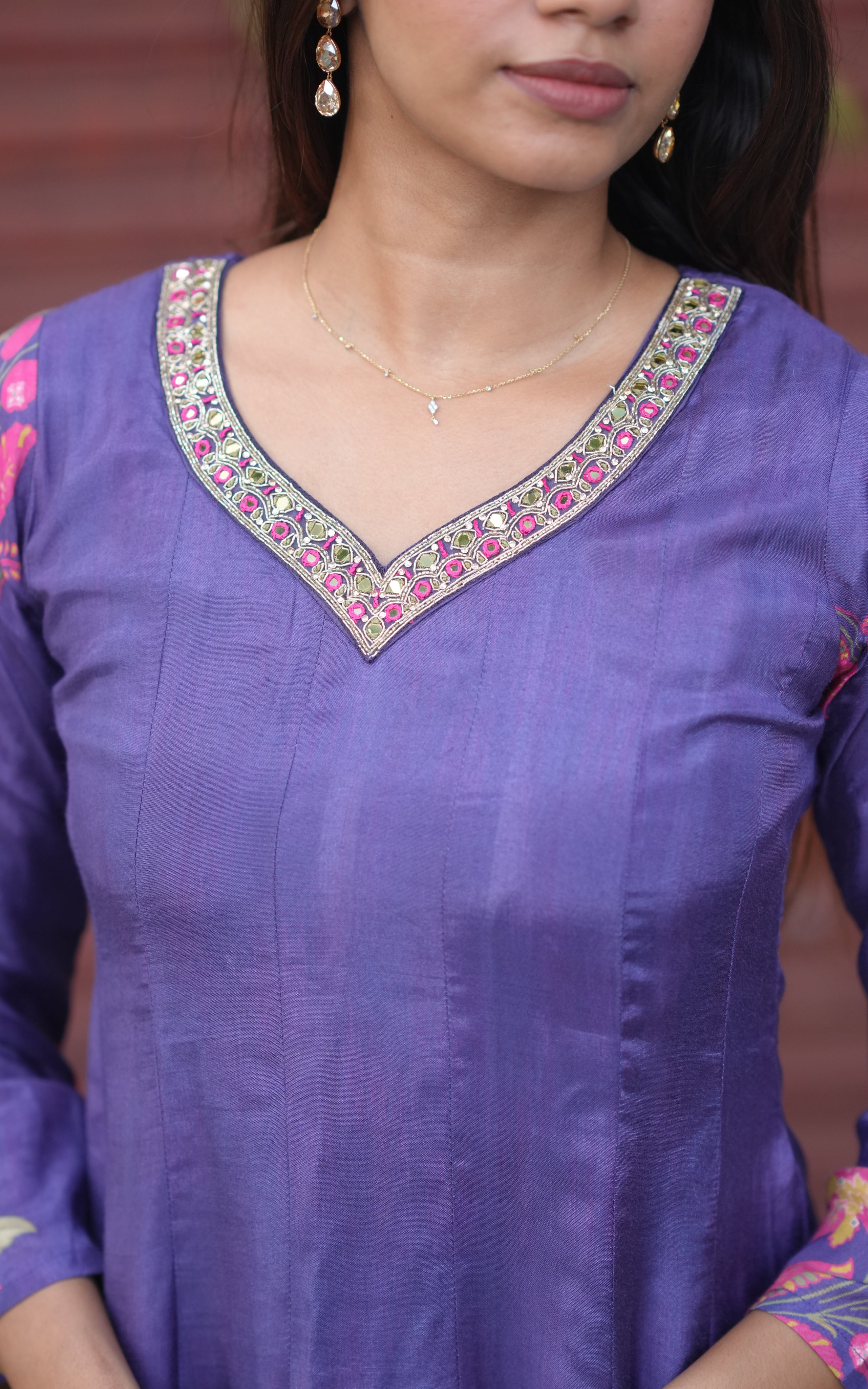 Anarkali kurti with floral motifs