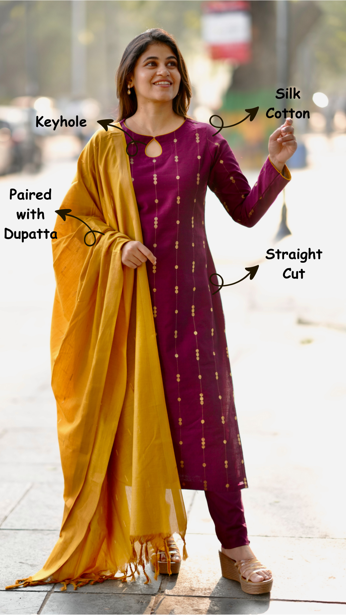 Elegant plum silk cotton kurti set ideal for daily wear, college wear, and ethnic wear