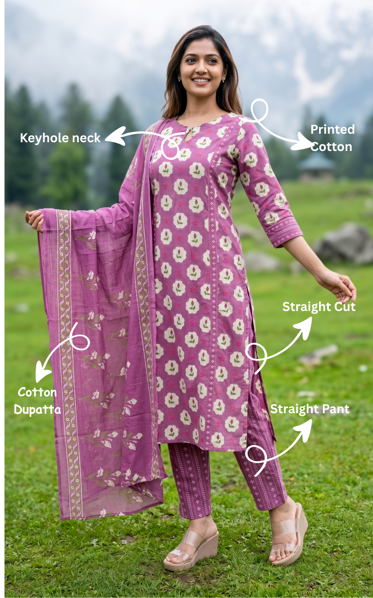 Mathimozhi B (Kurti+Pant+Dupatta)