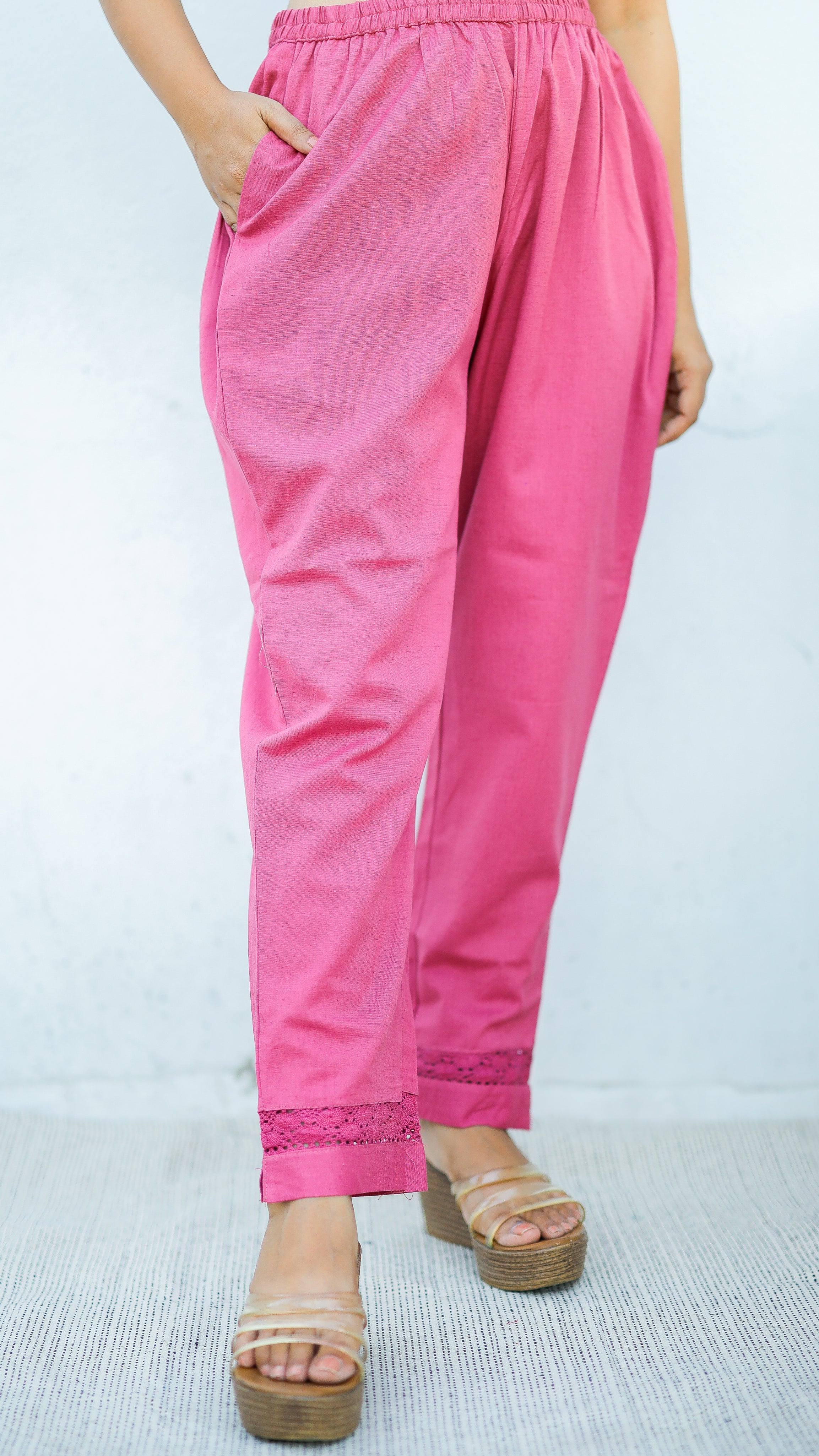 Instore – Pink Straight Fit Pant for Women – Pure Cotton Flex – Mix N Match – Ethnic Wear