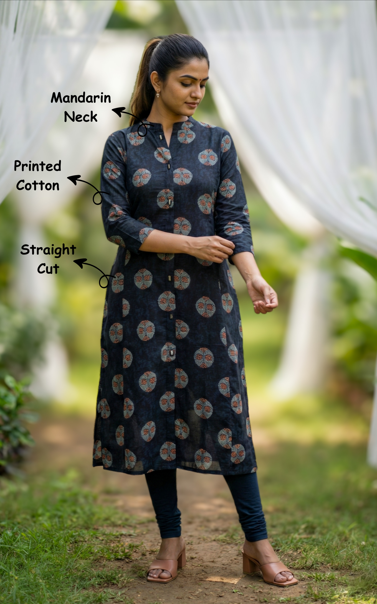 Instore – Black Virusha Kurti for Women – Printed Cotton – Indian Ethnic Wear