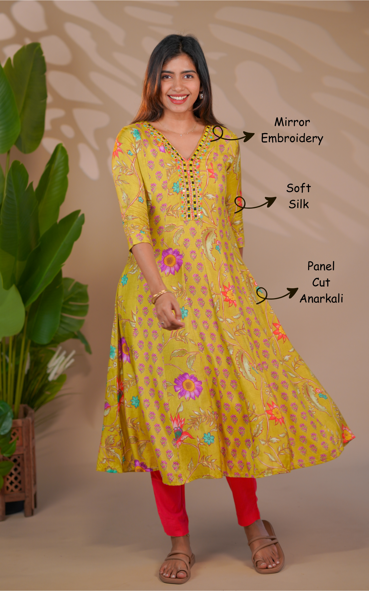 Instore – Lemon Green Madhuksara Kurti for Women – Soft Silk – Festive Ethnic Wear