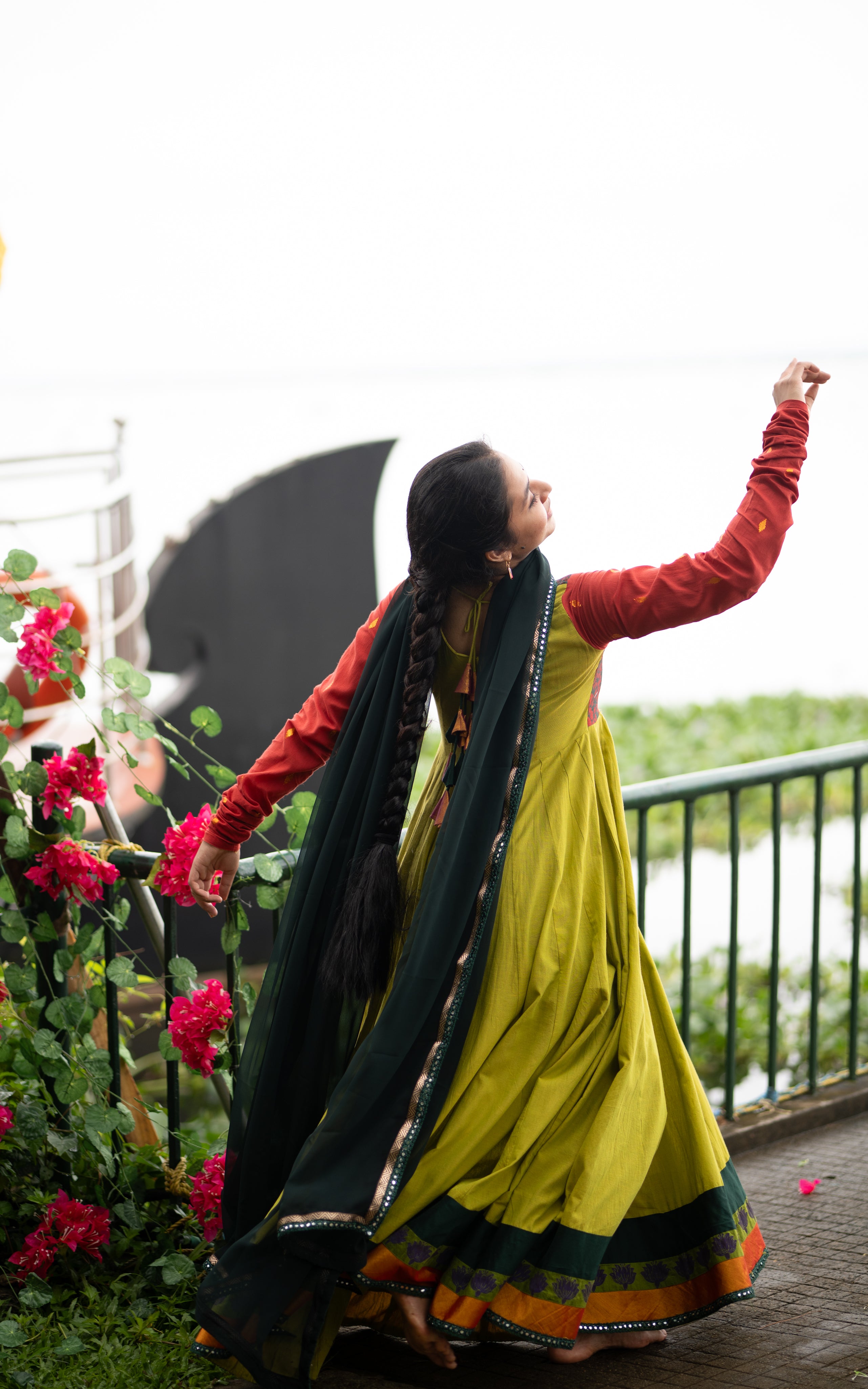 Raavanan movie recreation lime green mirror work dress