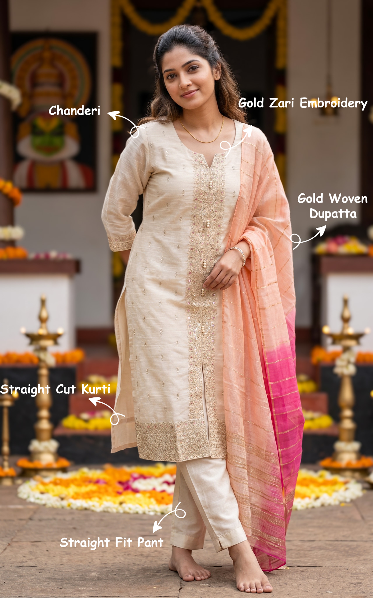 Instore – Jasmine Kurti Pant Dupatta Set for Women – Cotton – Floral Printed – Ethnic Wear
