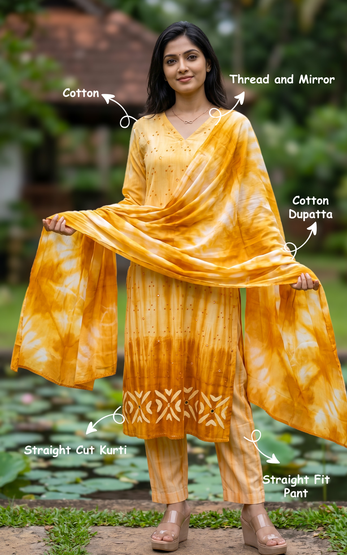 Instore – Mustard Akarisha Kurti Pant Dupatta Set for Women – Cotton – Designer – Ethnic Wear