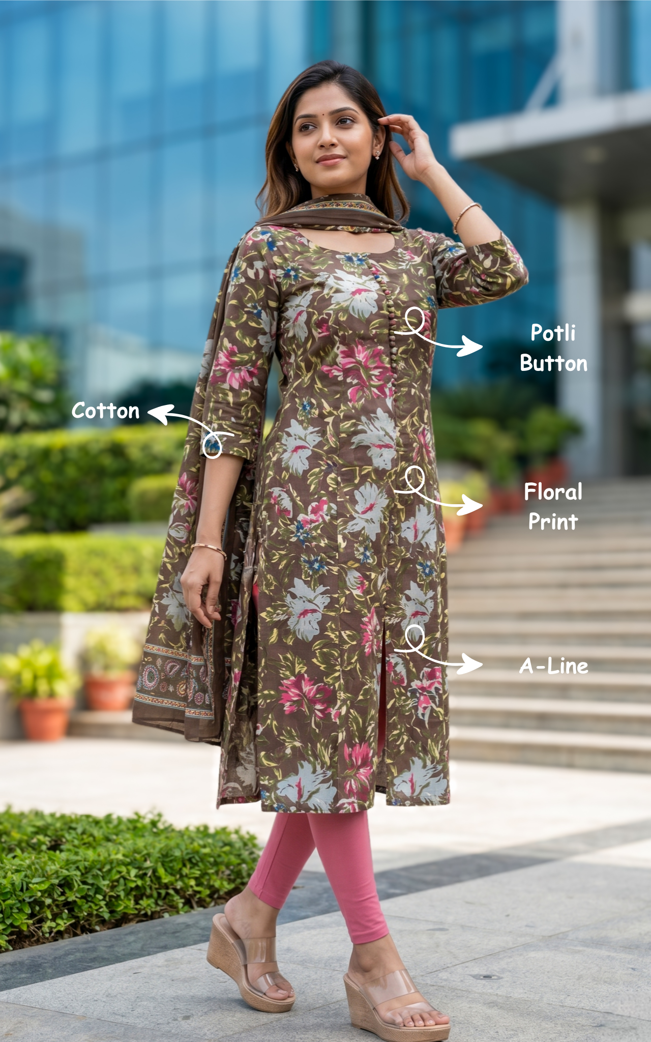 Brown ethnic cotton kurti set