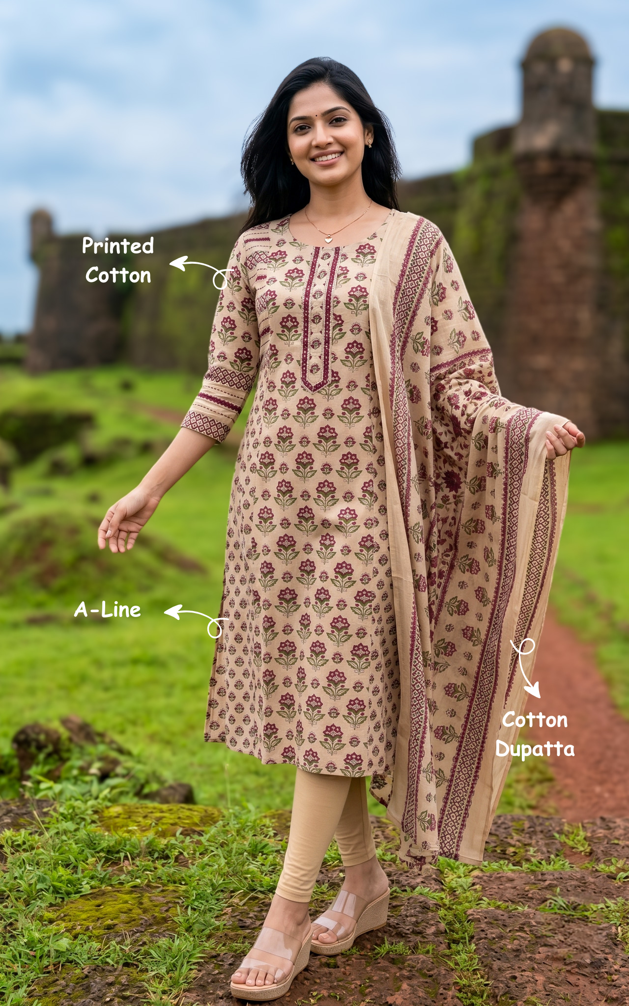 Niharika Beige (Kurti+Dupatta)
