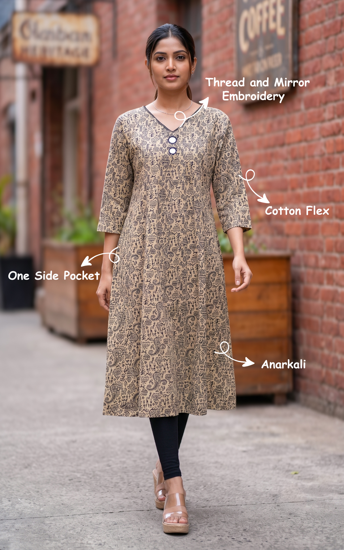 Black Cotton Flex Designer Anarkali Kurti for Women