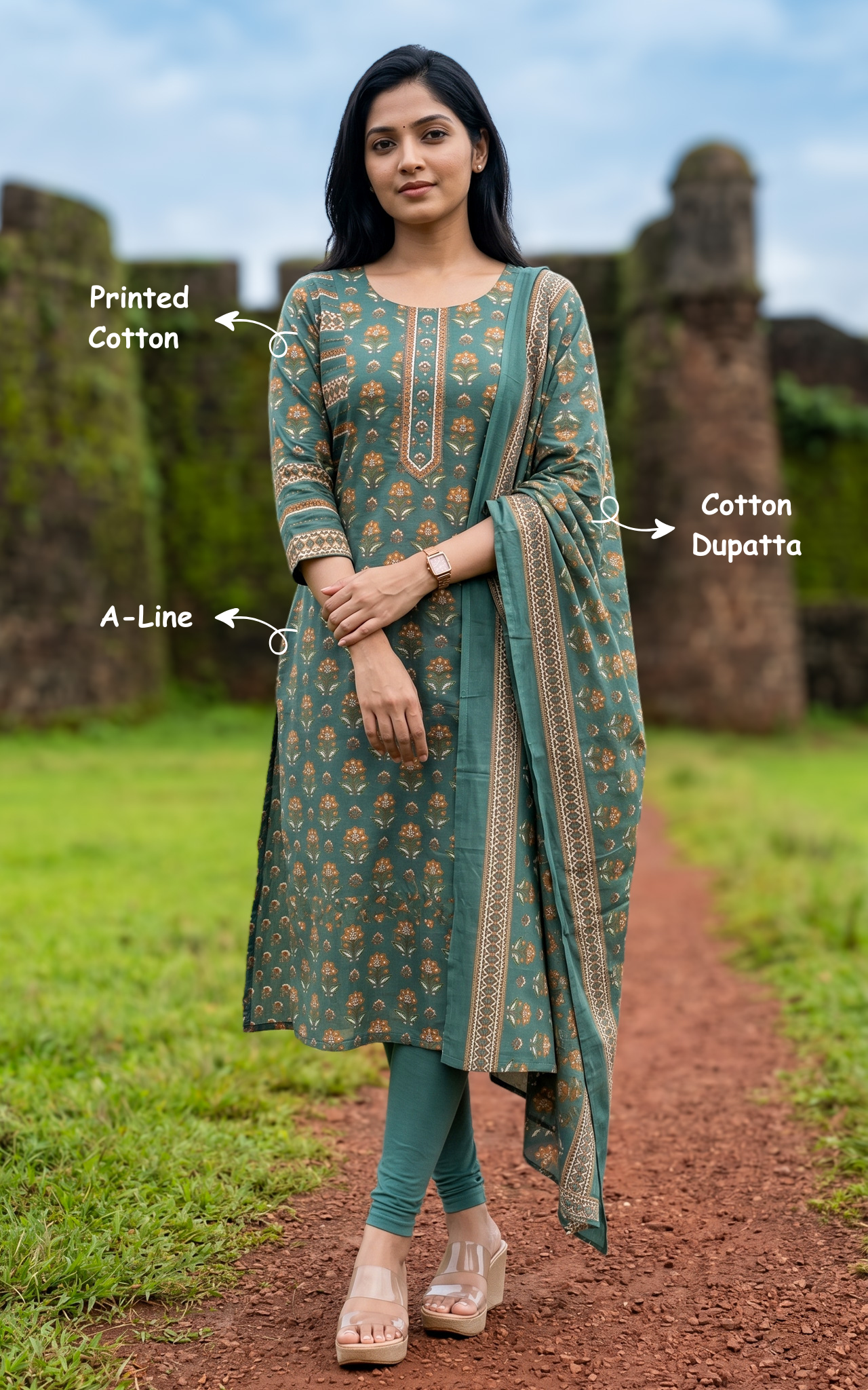 Niharika Green (Kurti+Dupatta)