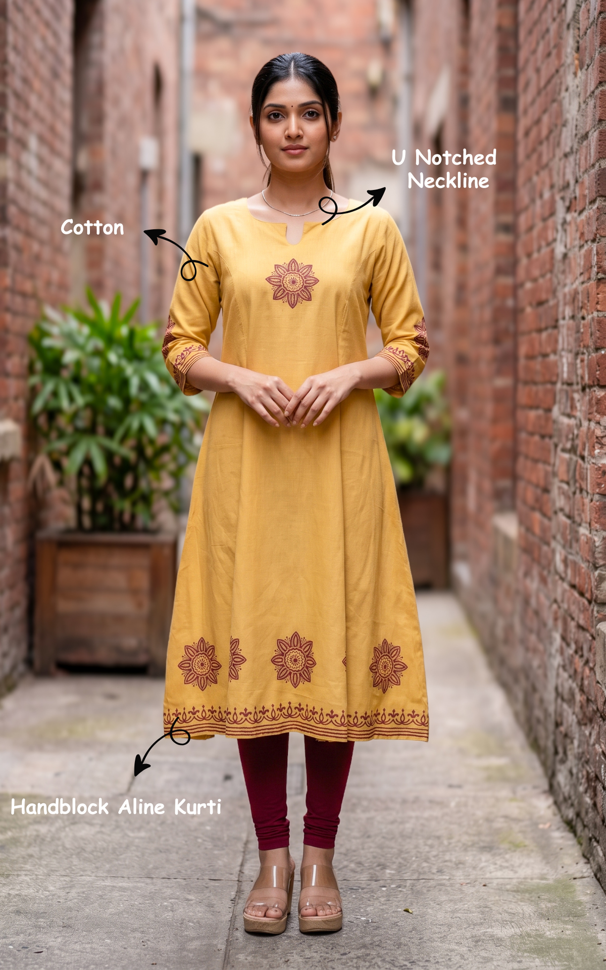Sunlit Sand Cotton Elegant Aline Kurti for Women