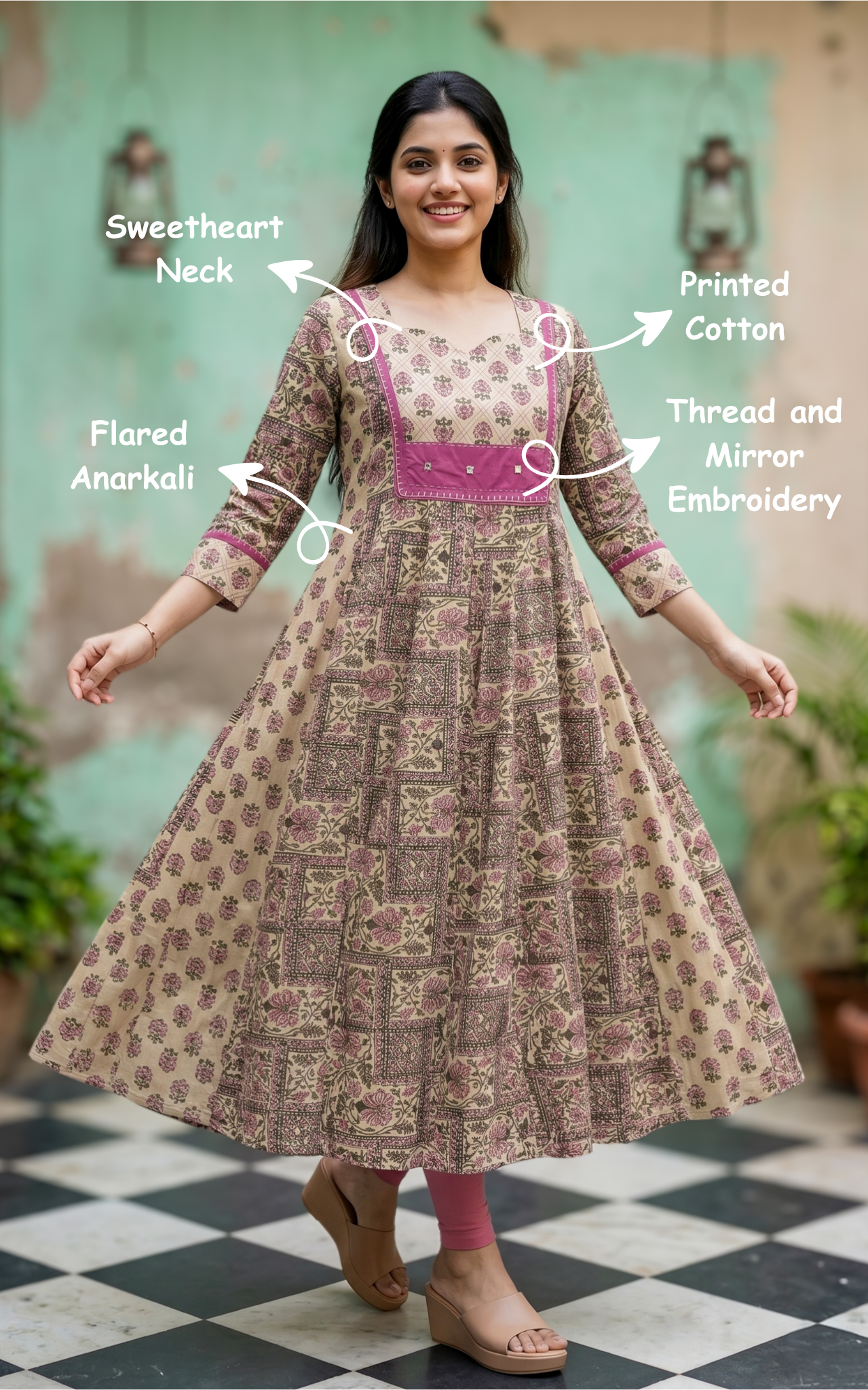 Comfortable flared cotton kurti

Trendy printed anarkali with embroidery

Modern printed cotton anarkali kurti