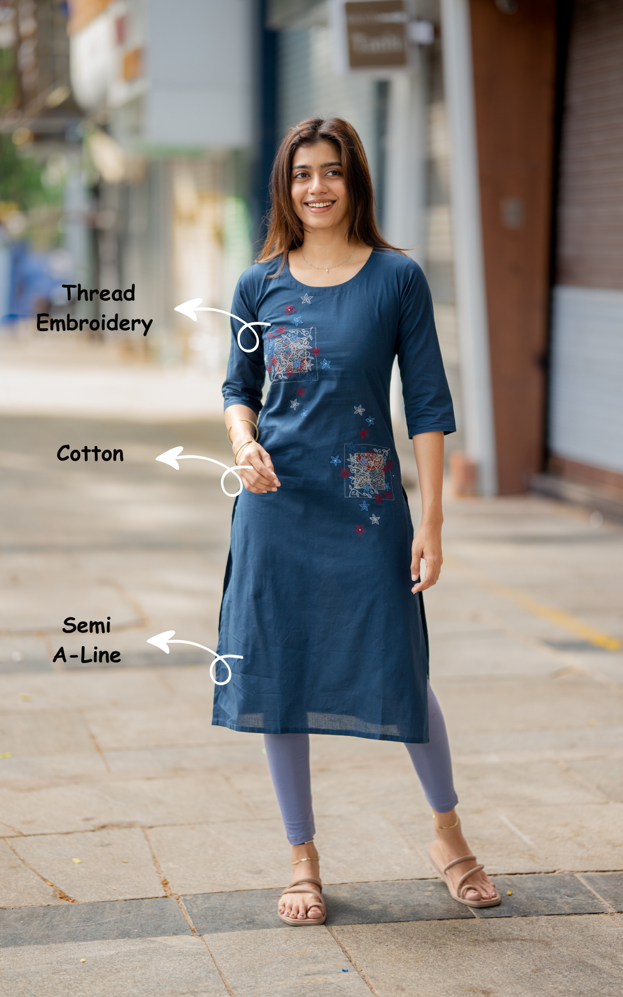 Navy Blue Cotton Elegant Kurti for Women