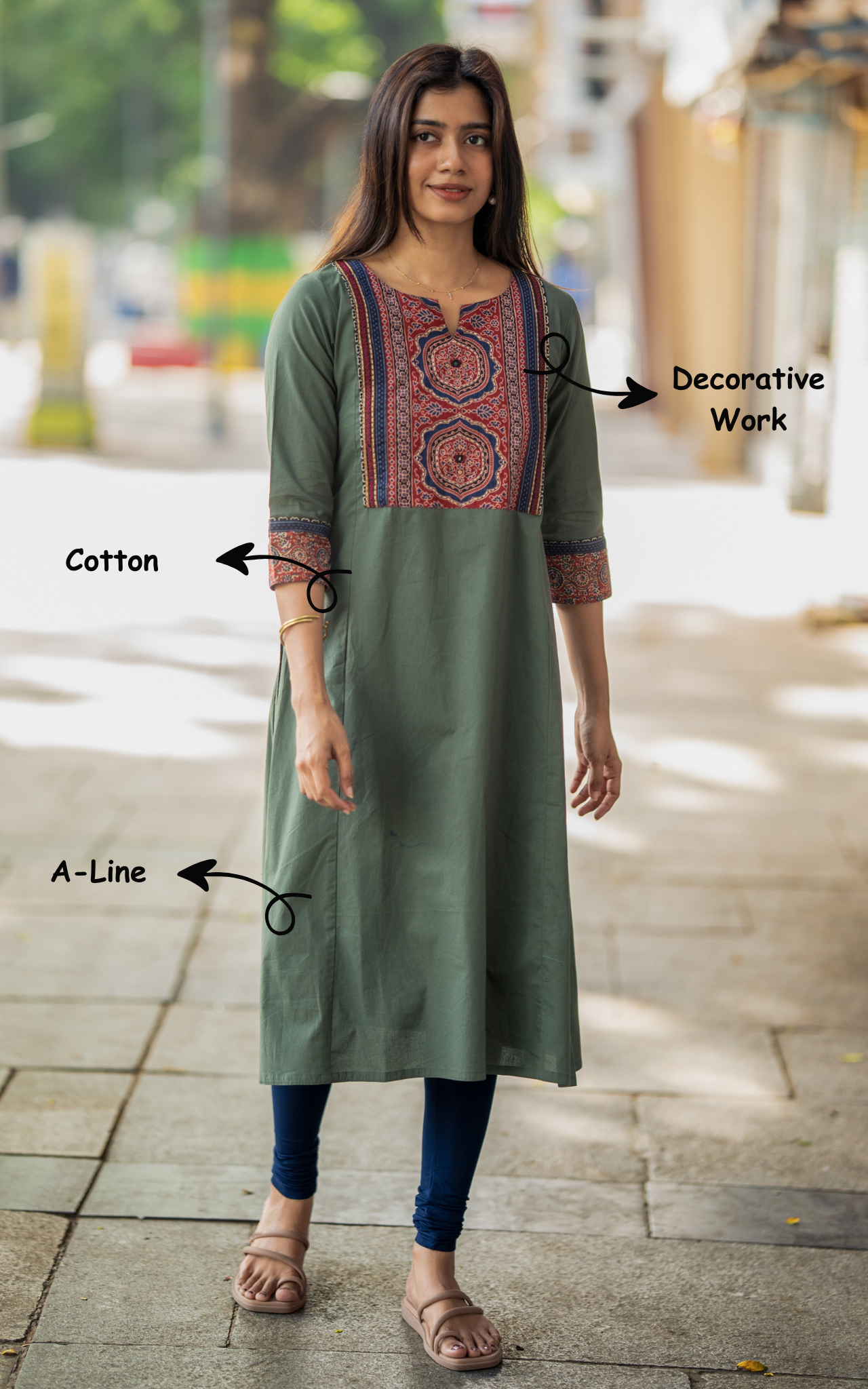 Dusty Green Cotton Summer Collection Kurti for Women