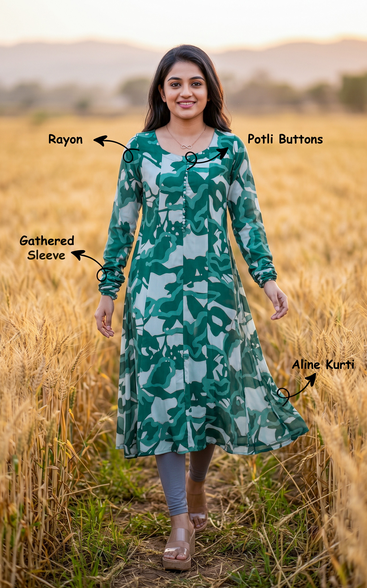 Green South Cotton Ethnic Wear Kurti Set for Women