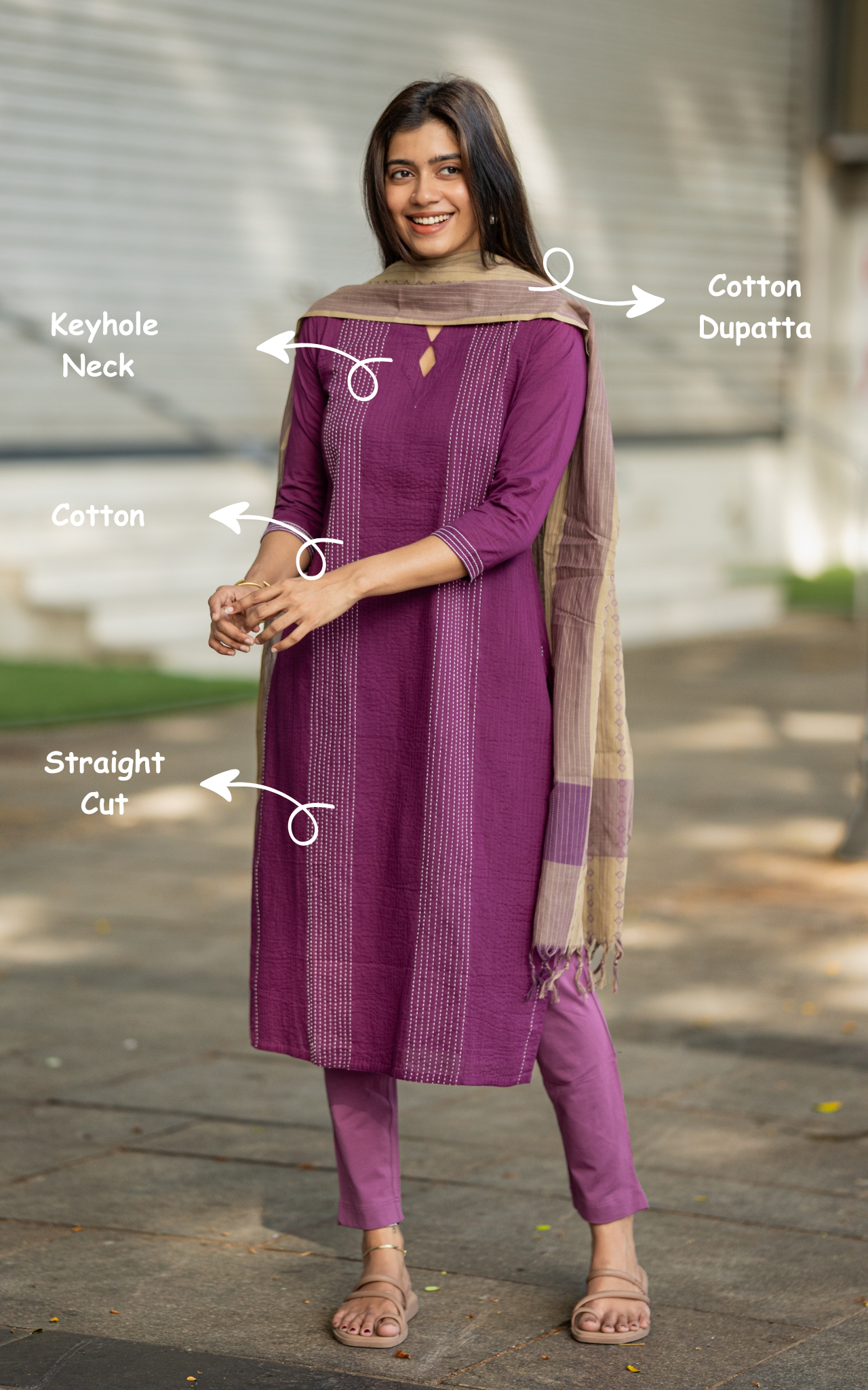 Violet and Grey Cotton Elegant Kurti Dupatta for Women