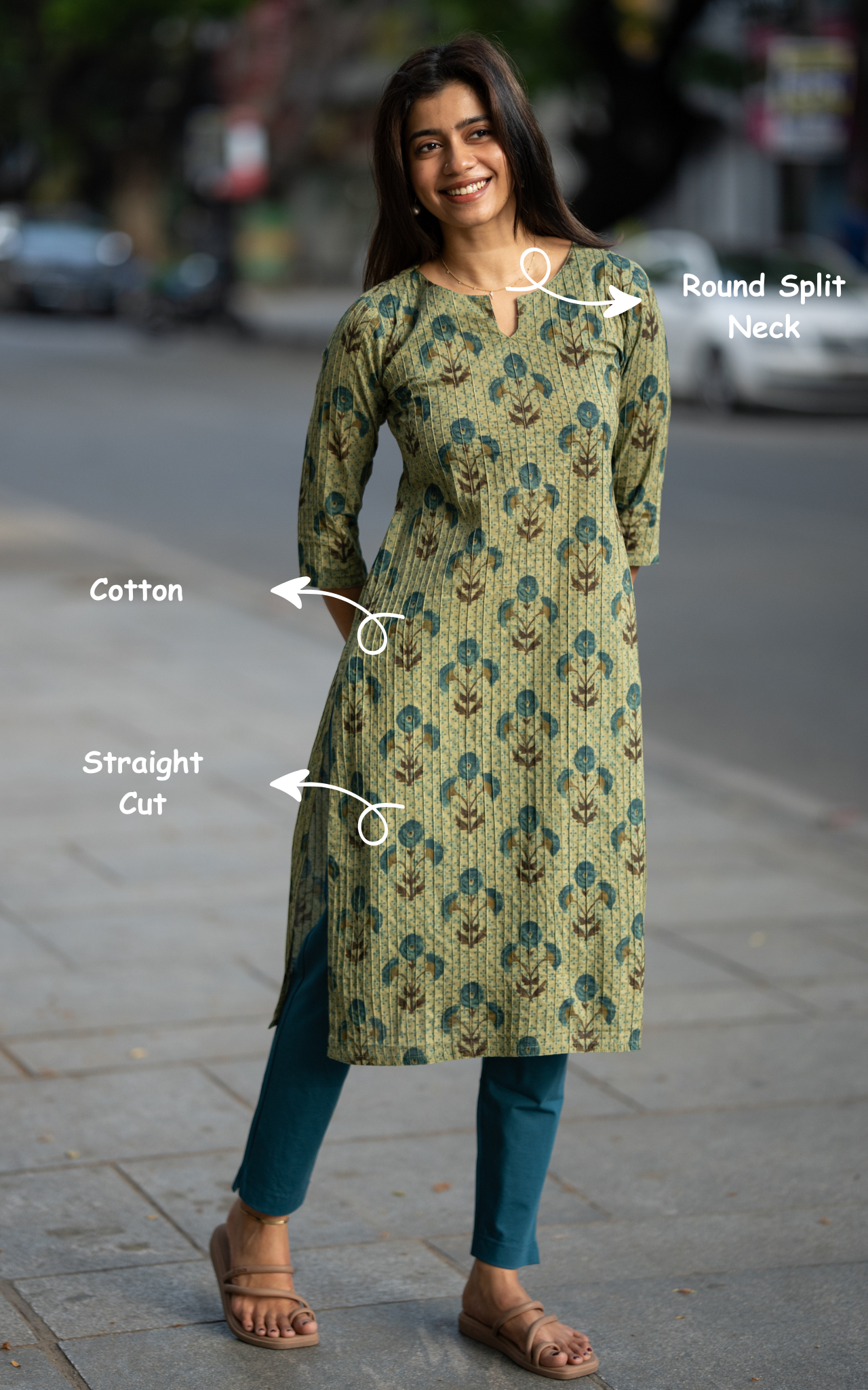 Green Cotton Elegant Kurti for Women