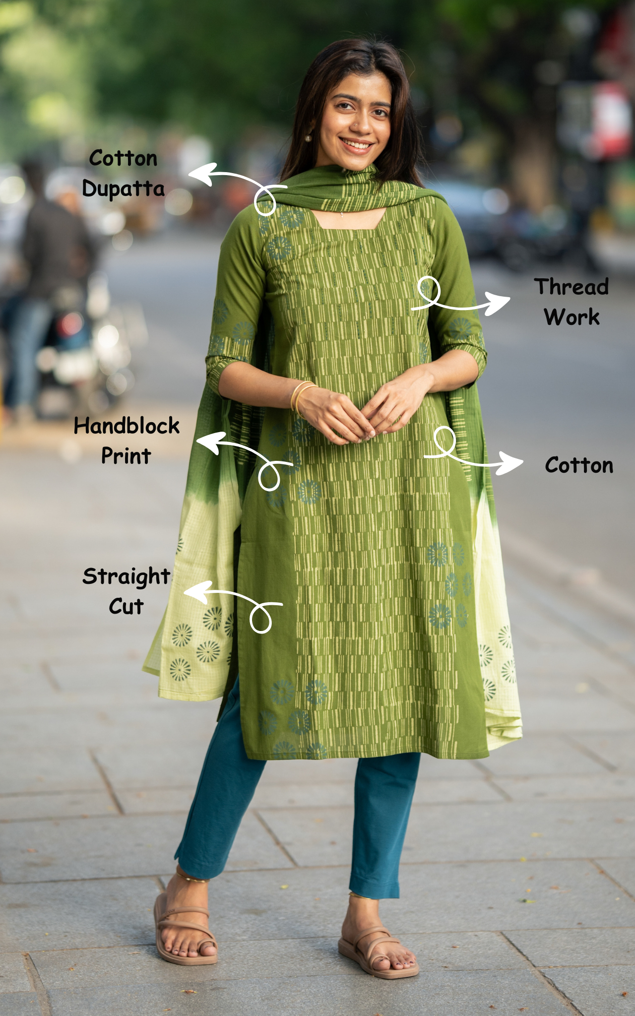 Green Cotton Summer Collection Kurti Dupatta for Women