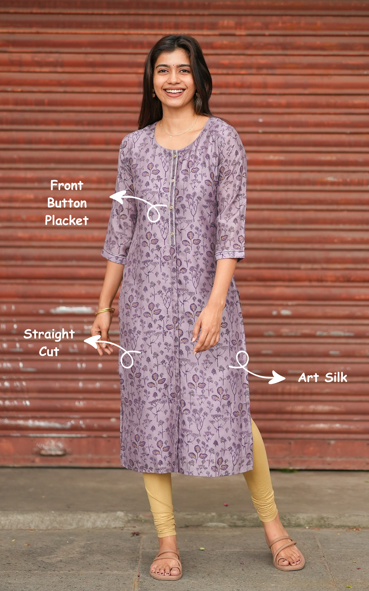 Comfortable art silk straight cut kurti
