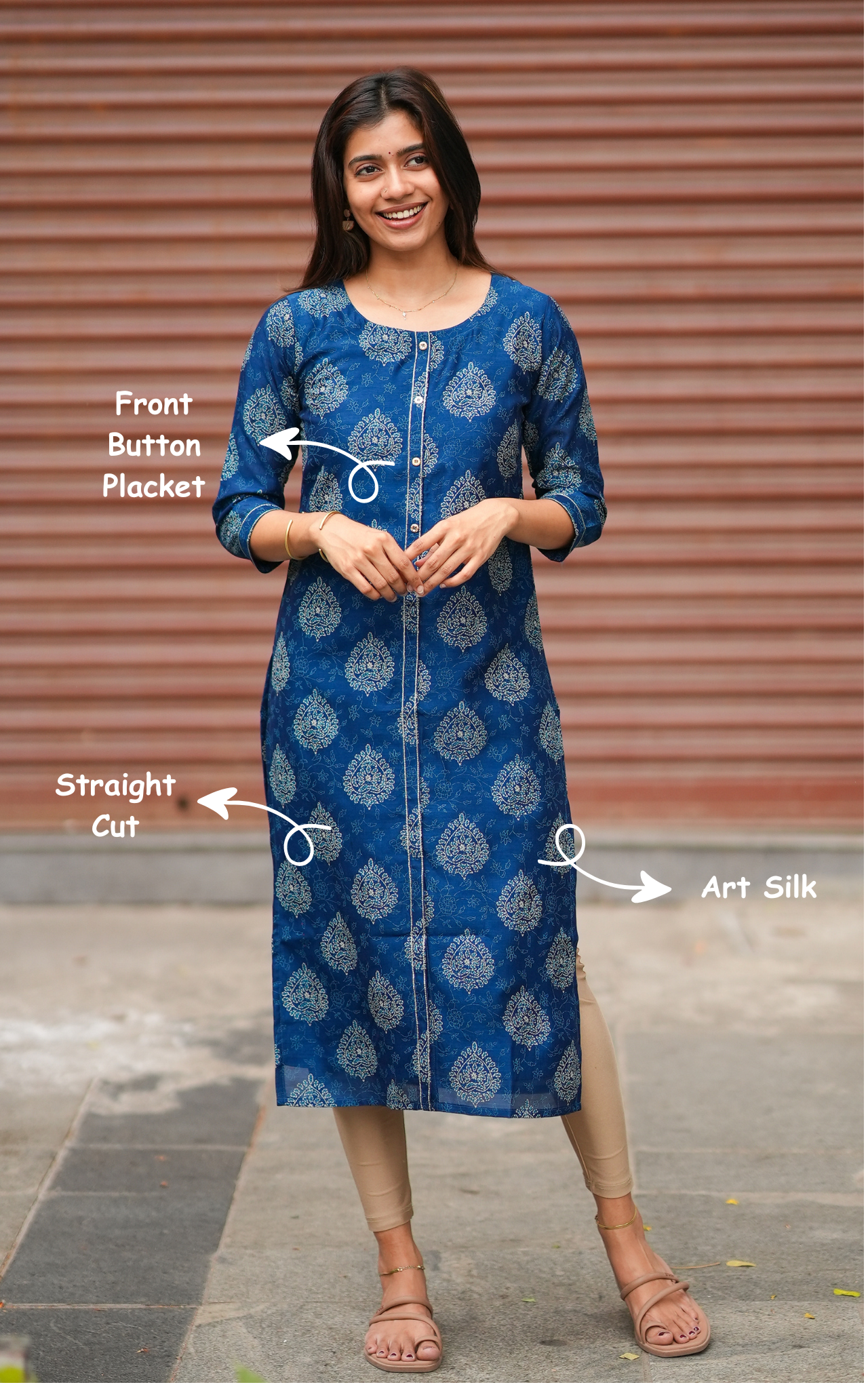 Trendy dark blue straight cut kurti