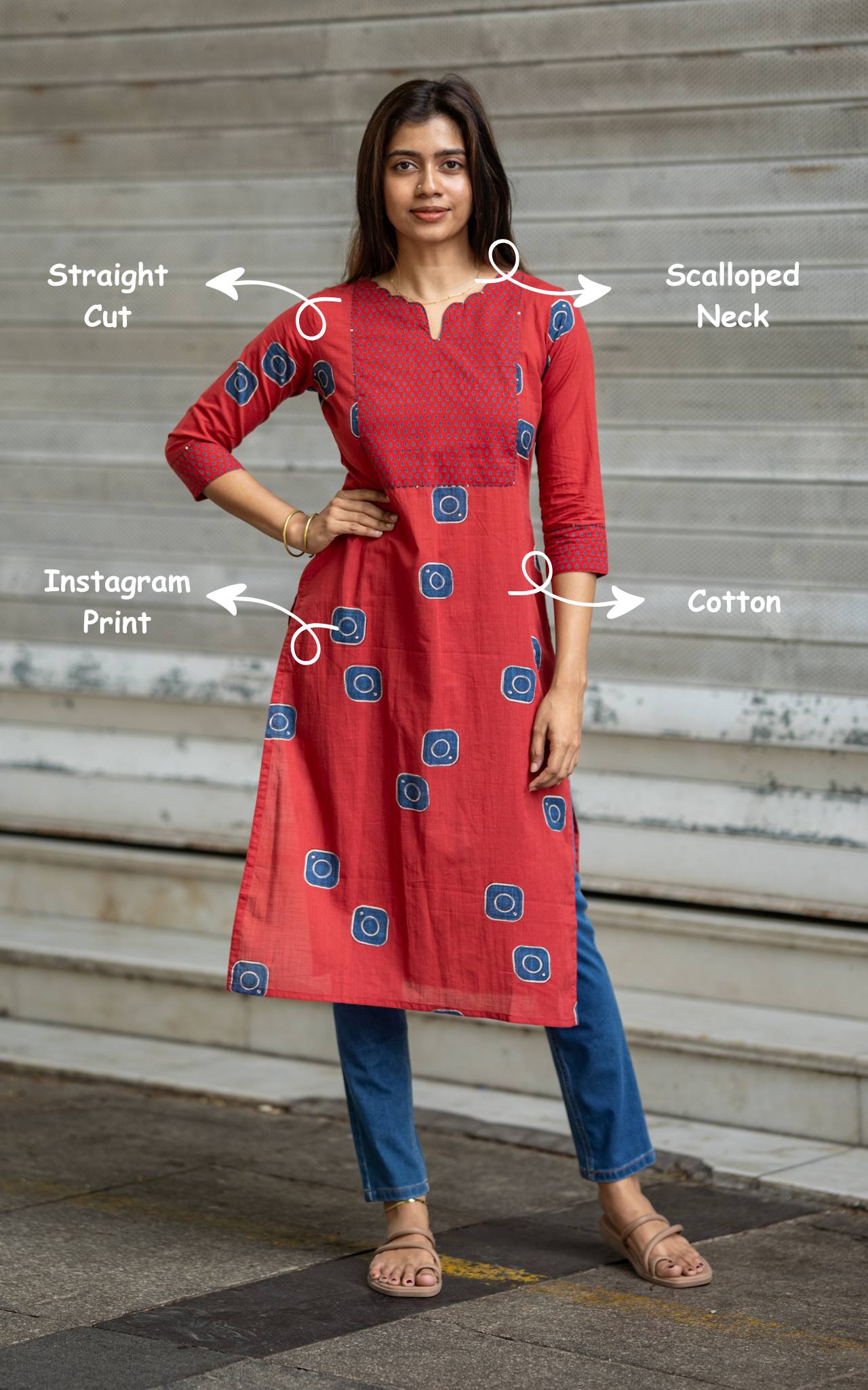 Brick Red Cotton Elegant Kurti for Women