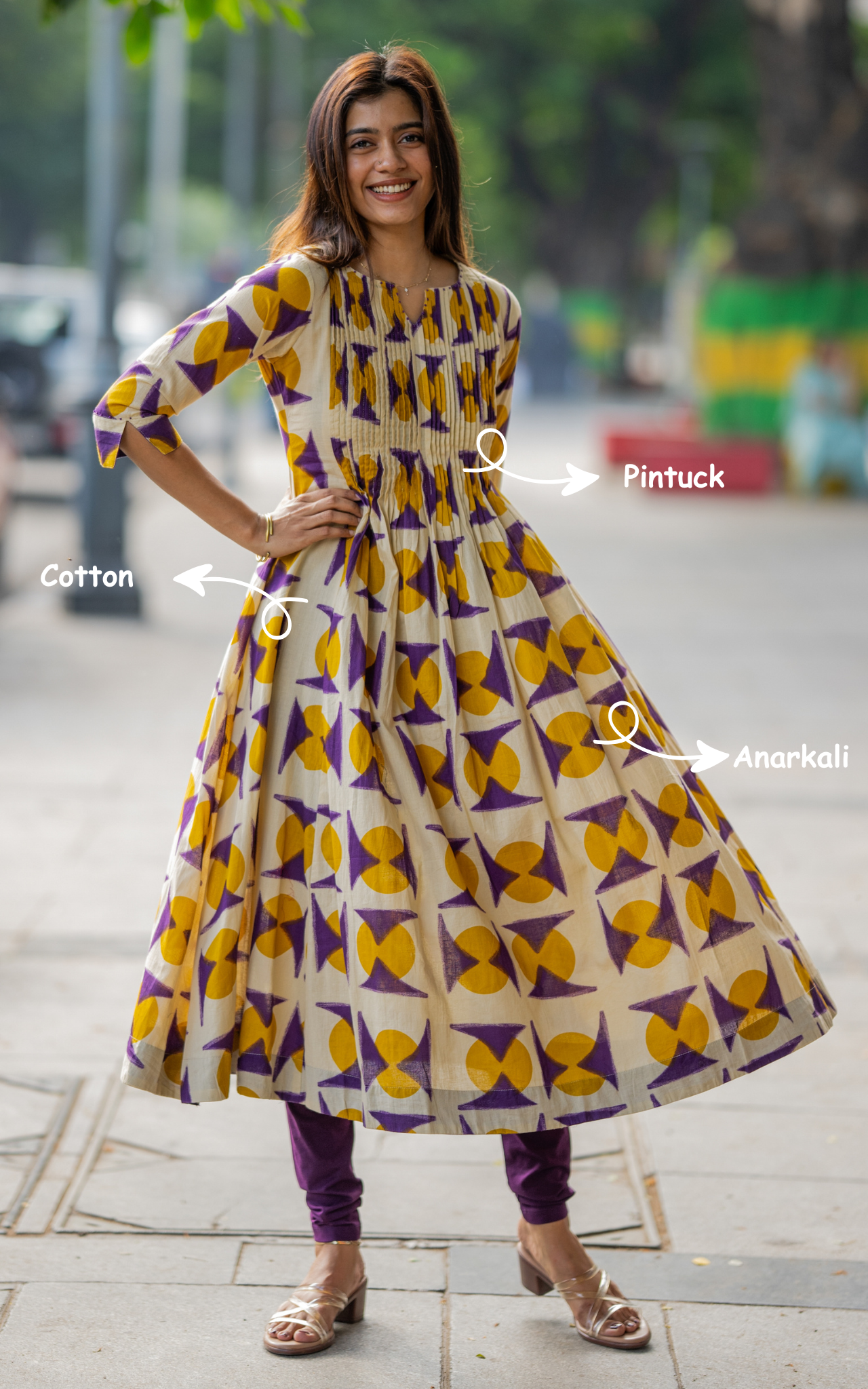Beige and Violet Cotton Elegant Kurti for Women