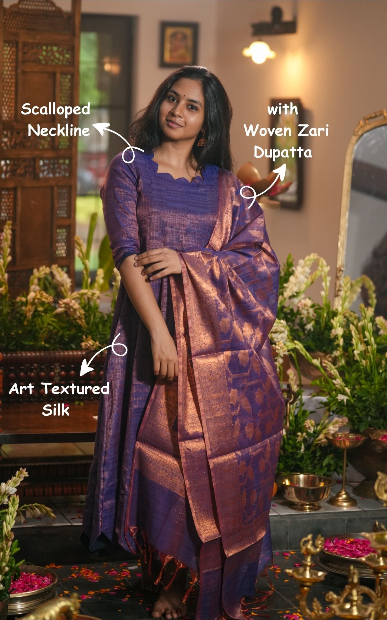 Kural Mozhi Violet (Kurti+Dupatta)