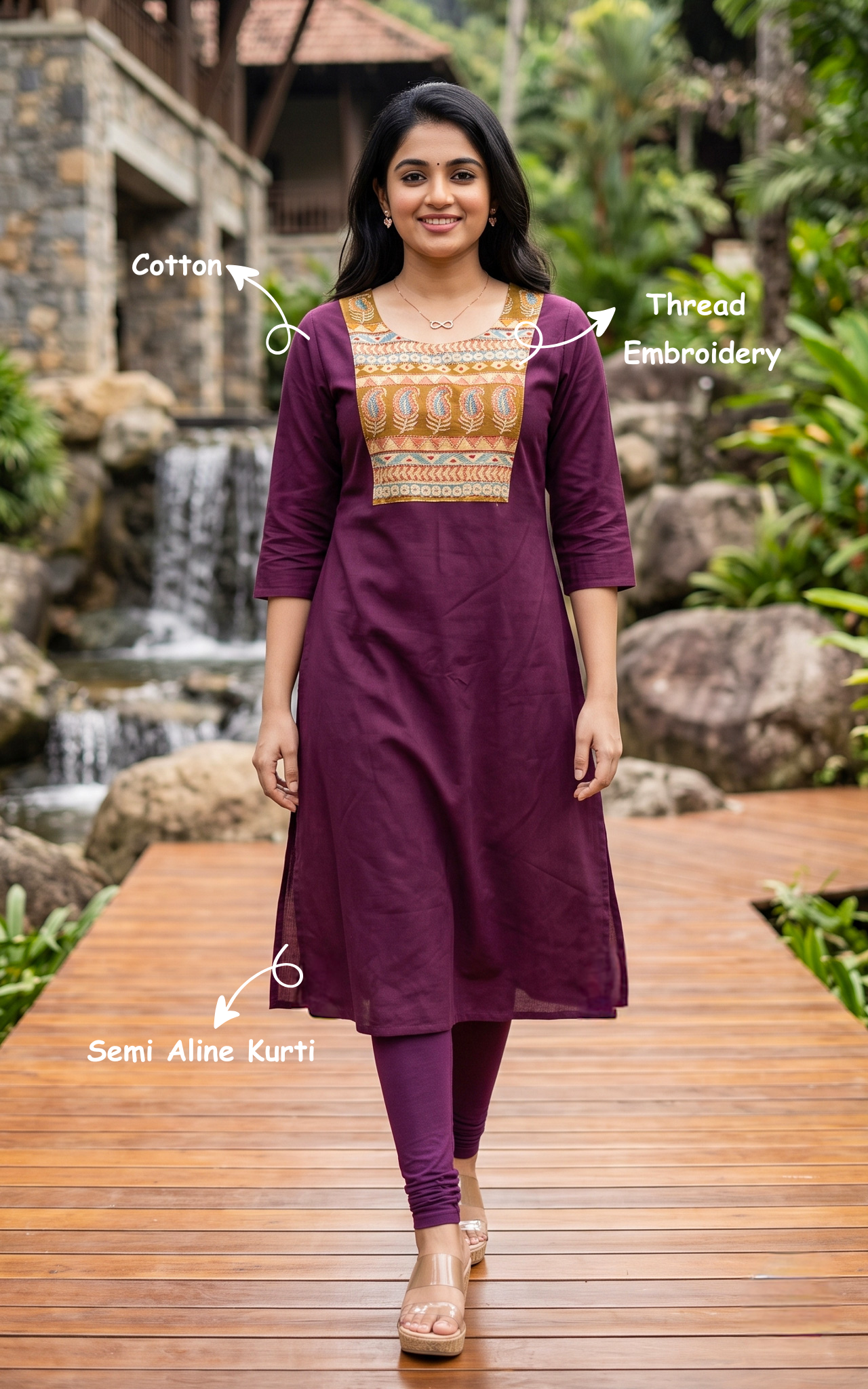 Purple Cotton Ethnic Wear Kurti for Women