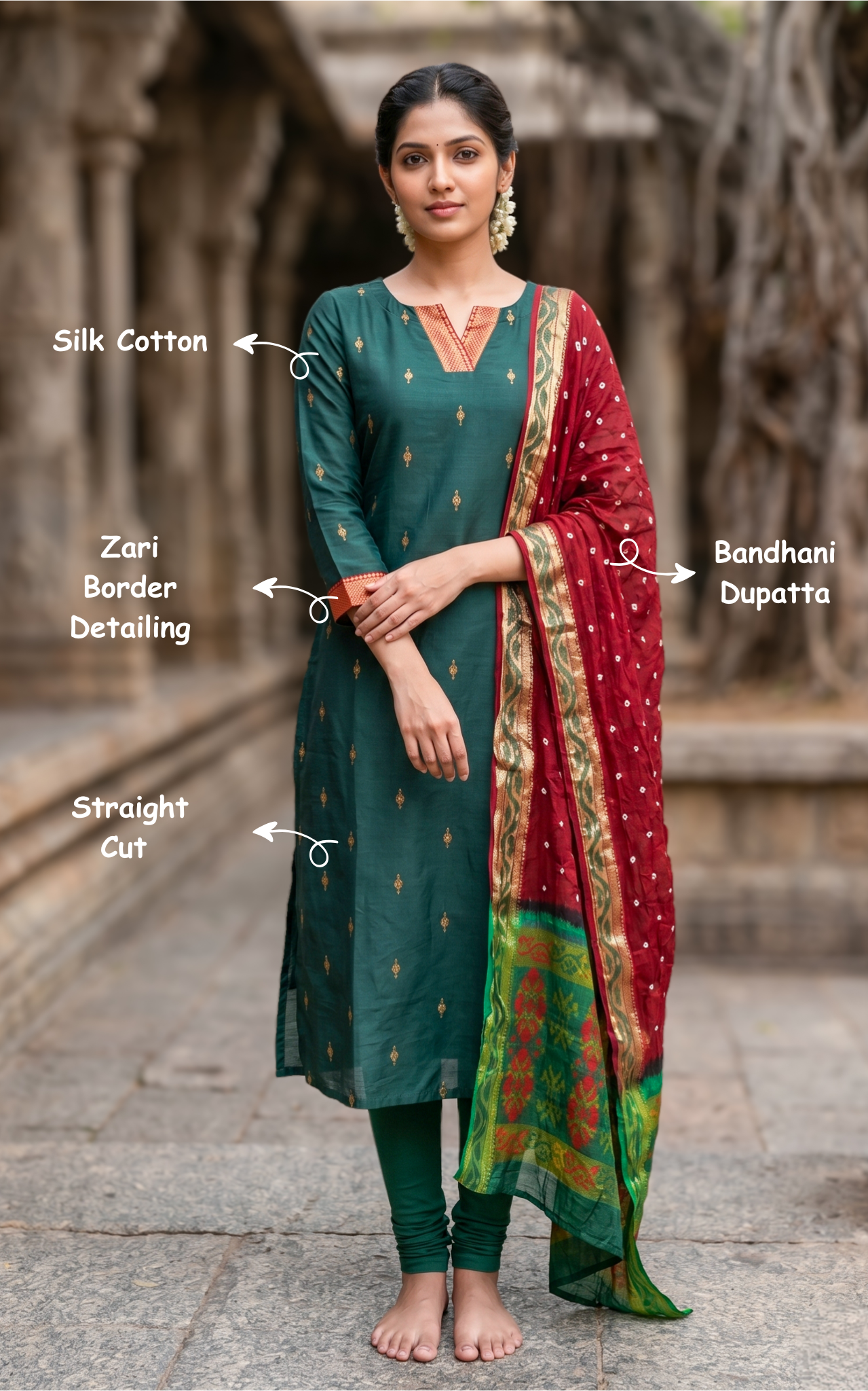 Elegant straight cut silk cotton kurti for women