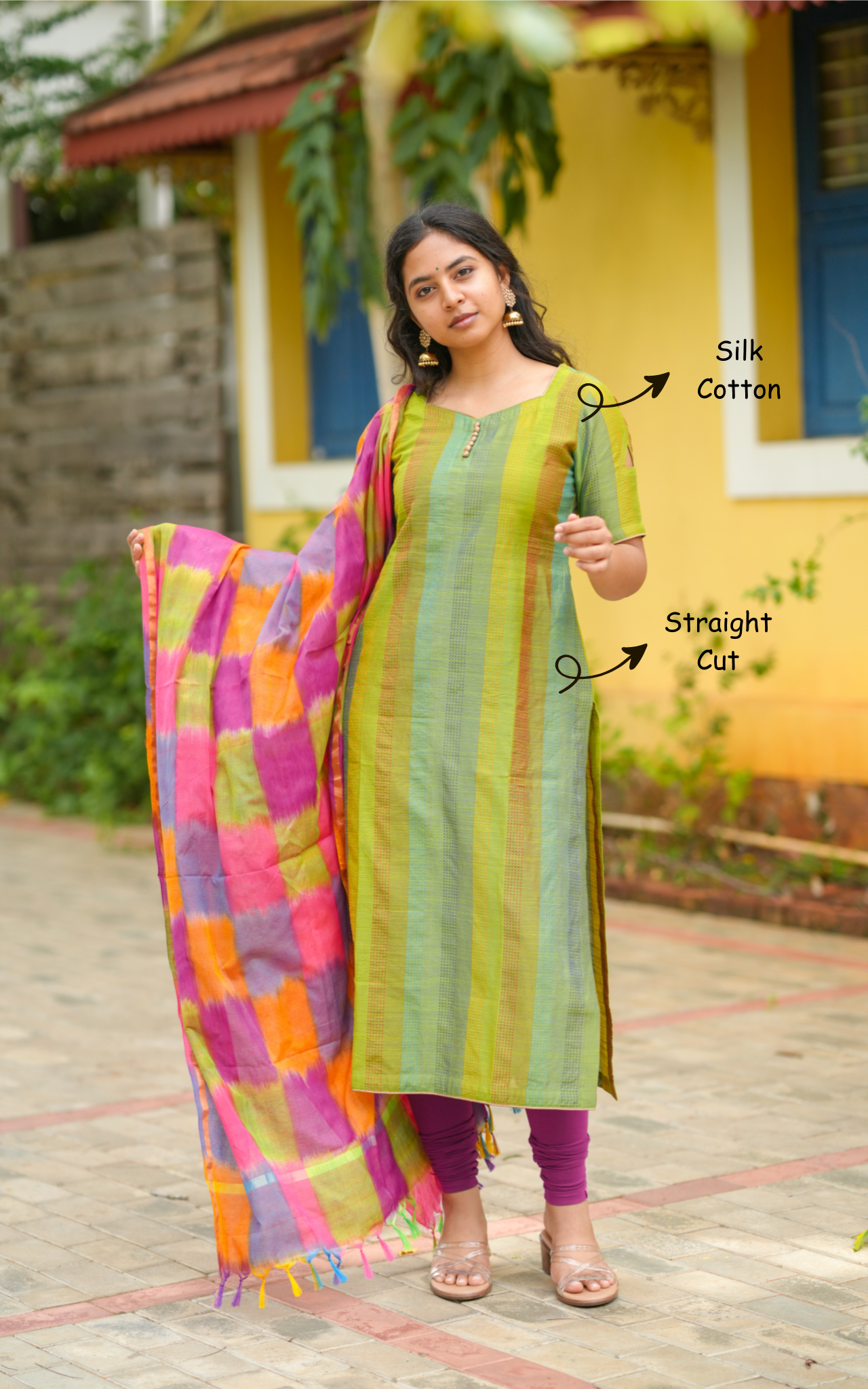 Silk cotton straight cut kurti