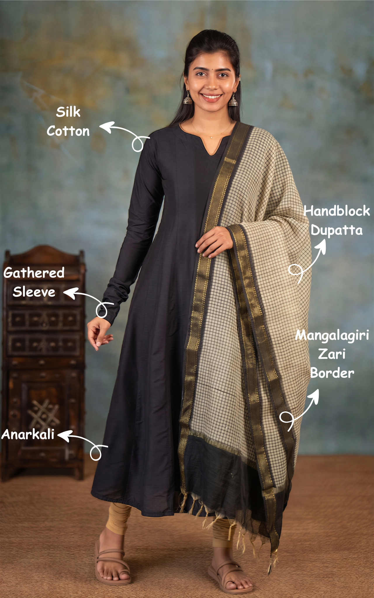 Niraimathi Black (Kurti+Dupatta)