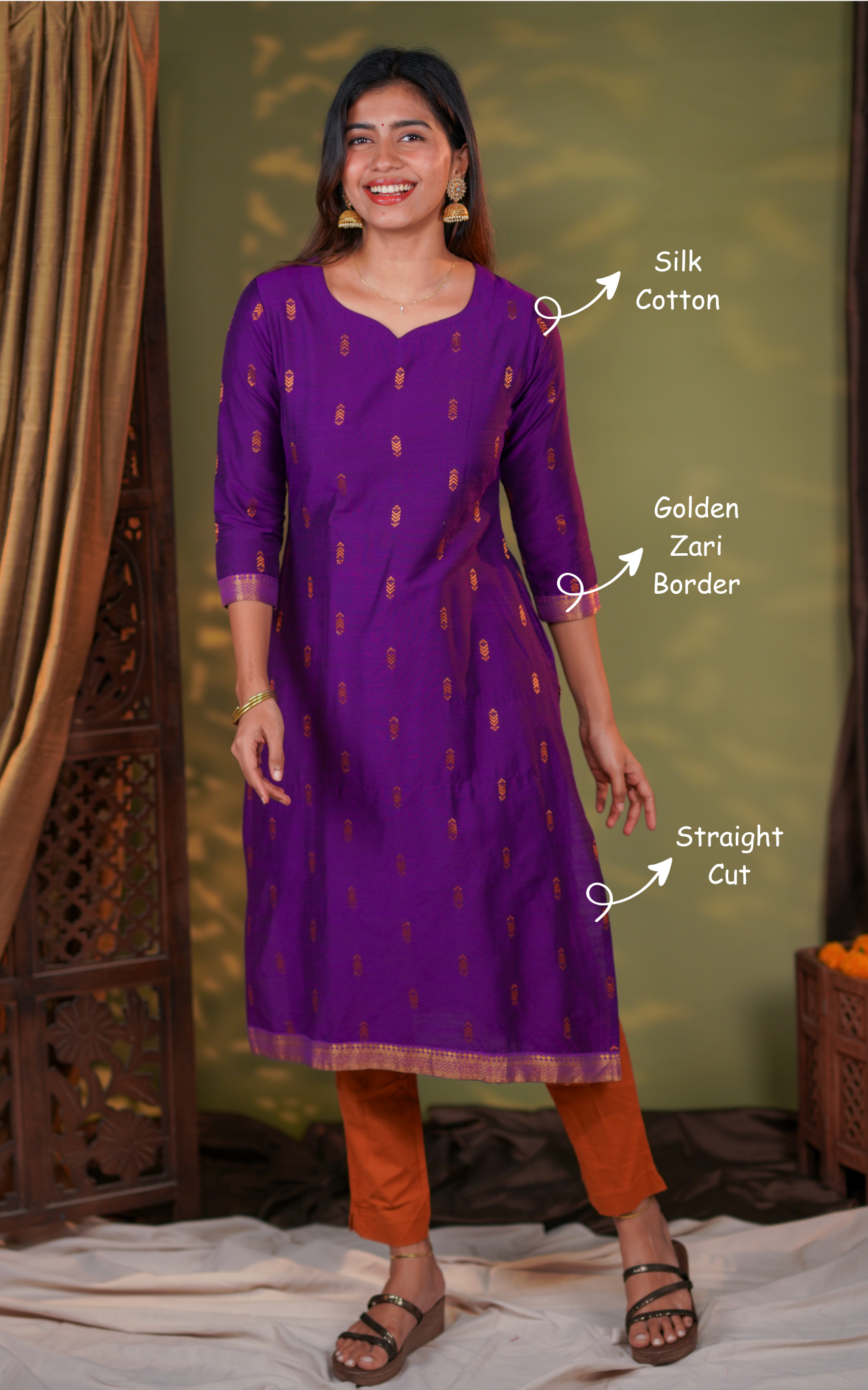 Purple straight cut kurti 