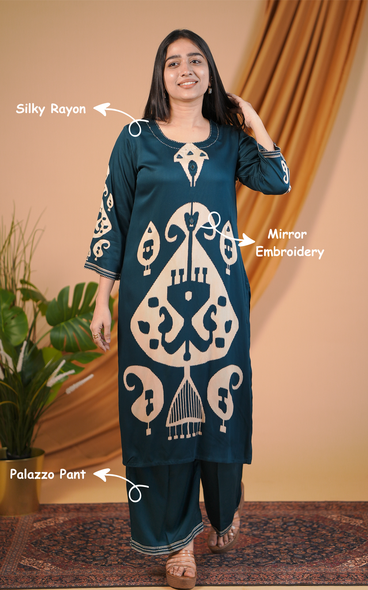 Comfortable and trendy silky rayon kurti set for women
