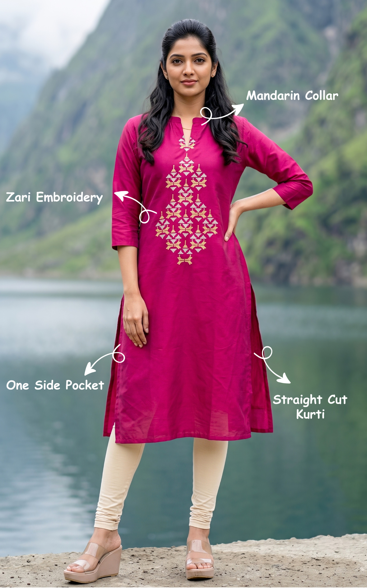Magenta Silk Cotton Elegant Straight Cut Kurti for Women