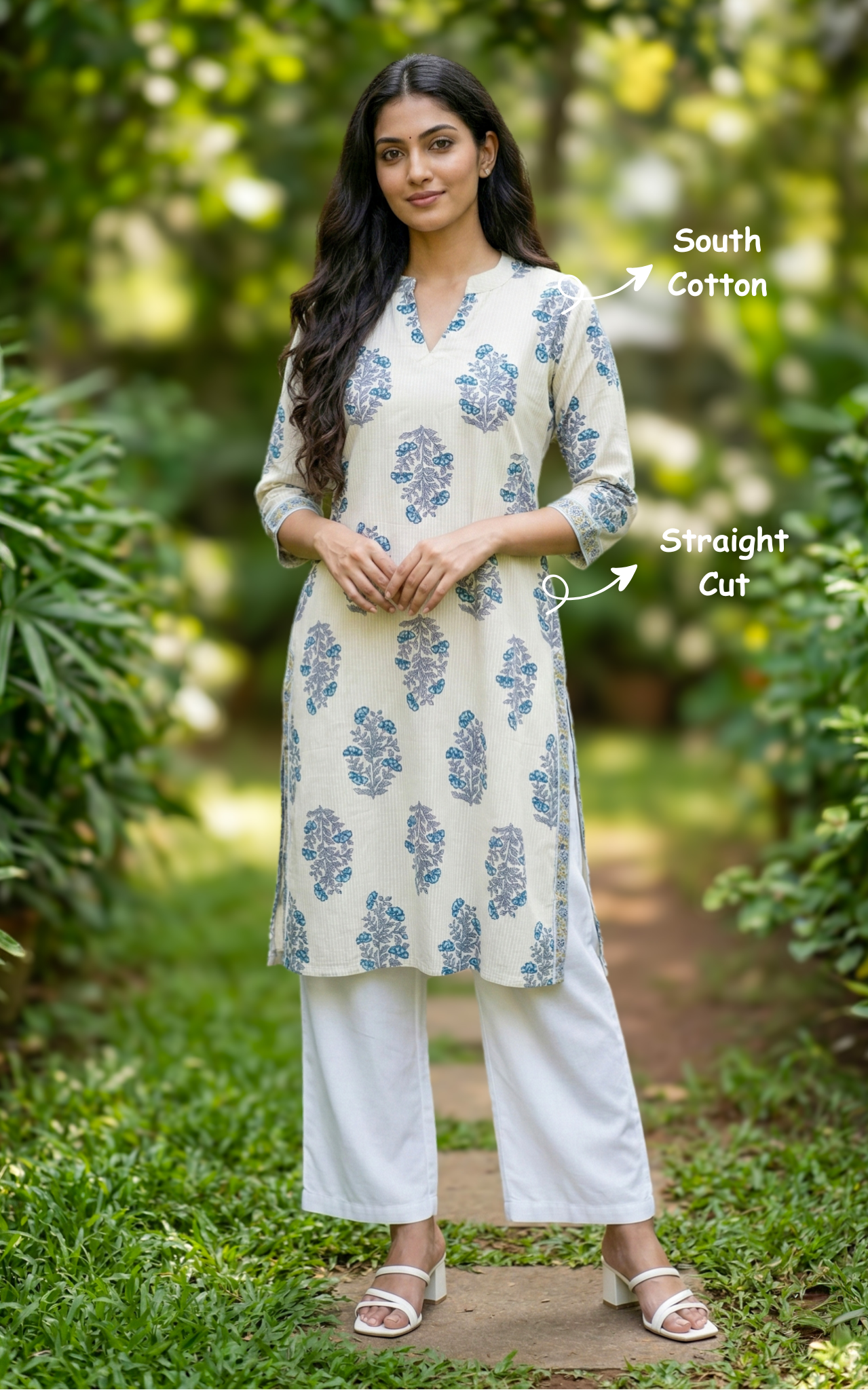 white ethnic cotton kurti
traditional cotton kurti for women
designer cotton kurti
festive cotton kurti simple style