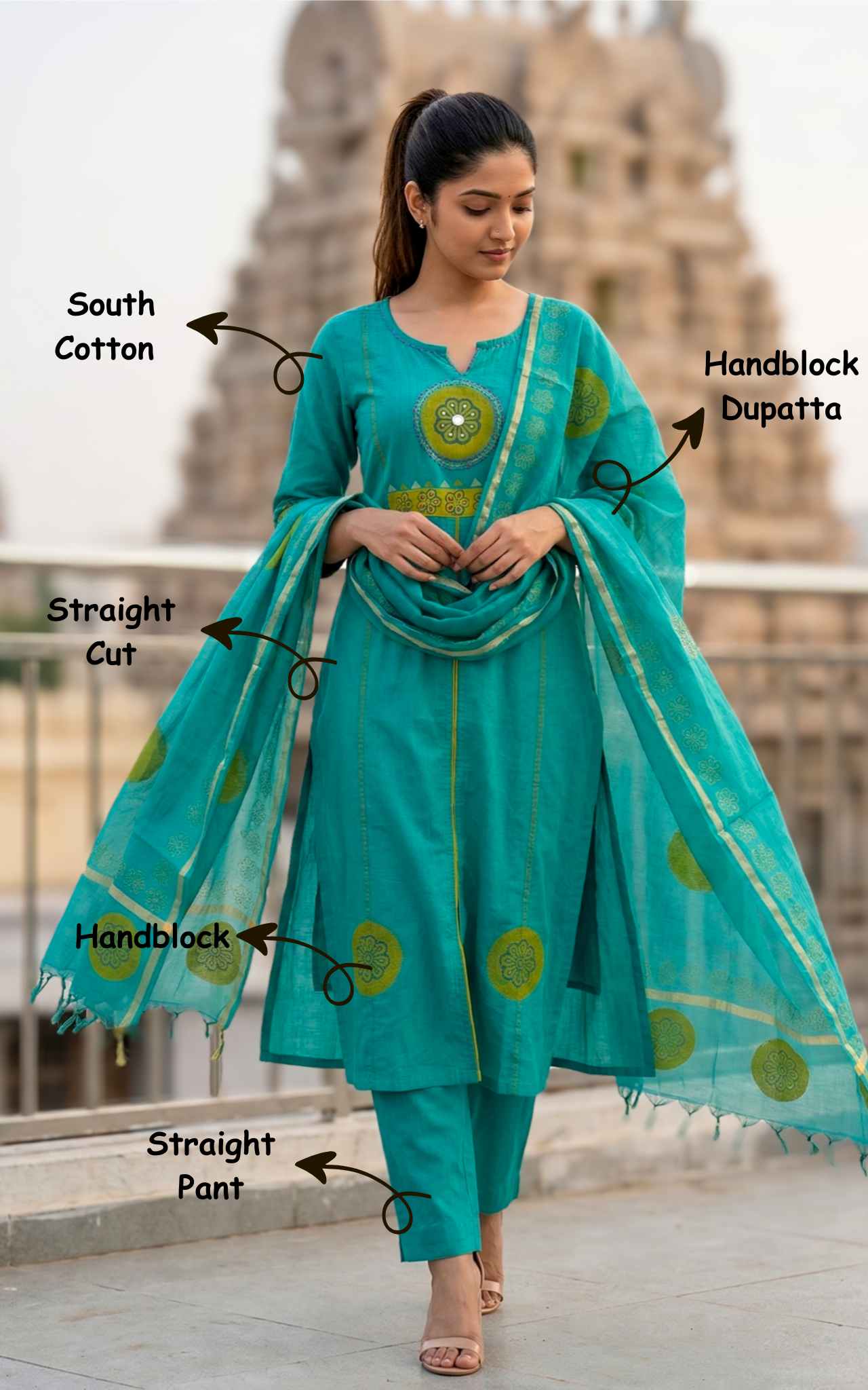 Nishitha Handblock (Kurti+Pant+Dupatta)