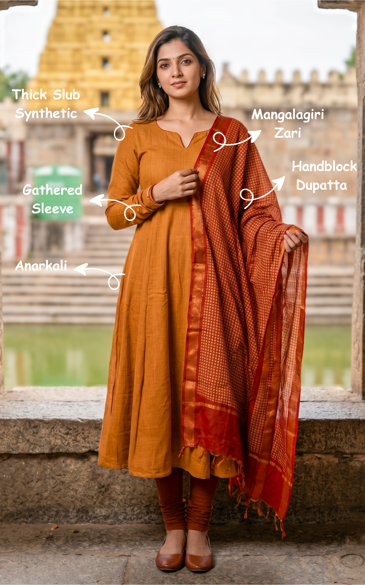  Instore – Mustard Flared Anarkali Kurti with Dupatta for Women – Casual Wear – Ethnic Wear